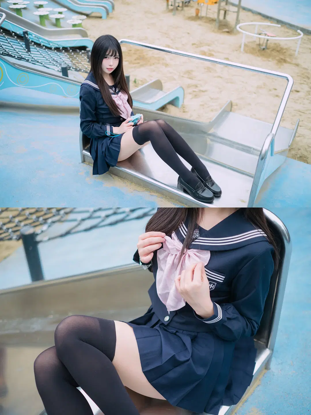 雨停后的水手服黑丝写真，游乐场滑梯拍摄日记 - HIRO_午饭饭 - 第6张