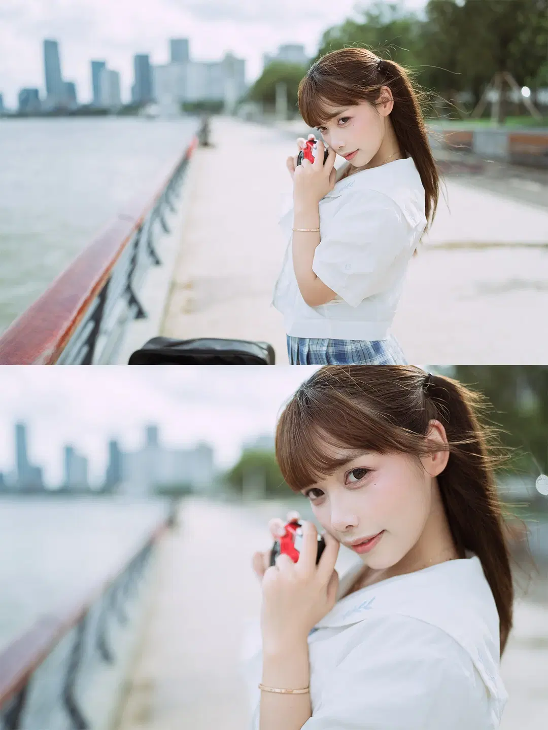 Twintails JK uniform cosplay Japanese style photography: Vintage camera and the river breeze by HIRO_午饭饭 - Image 13
