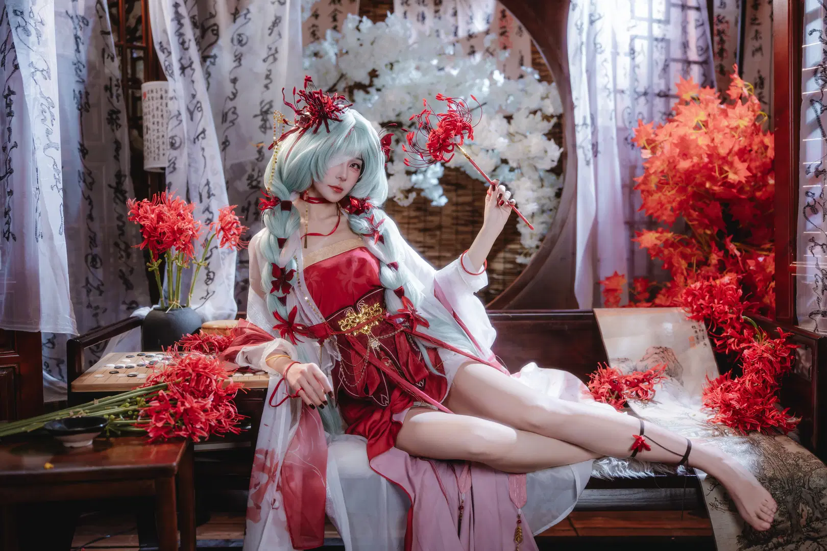 【鳴潮同人コスプレ】彼岸の夢に別れを告げて、紅白の古風とミントグリーンの邂逅 - 青阳 - 6枚目