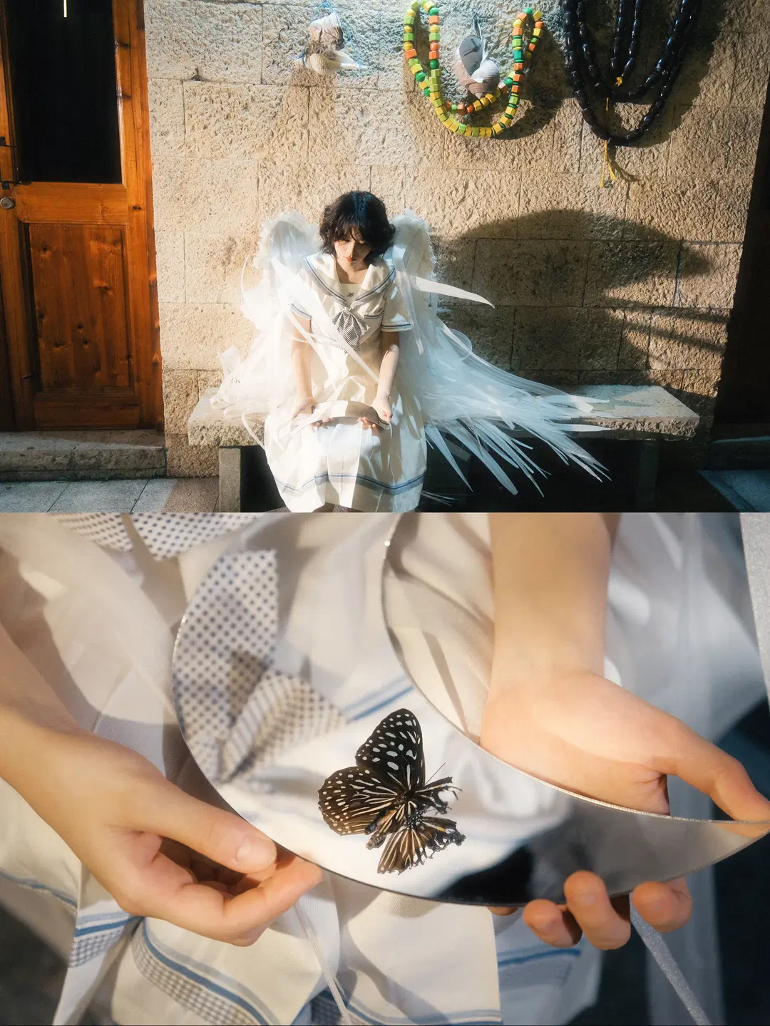 夜幕下的纯白羽翼与水手服夜景氛围感写真 - 就爱臭猴子（缺牙巴版） - 第3张
