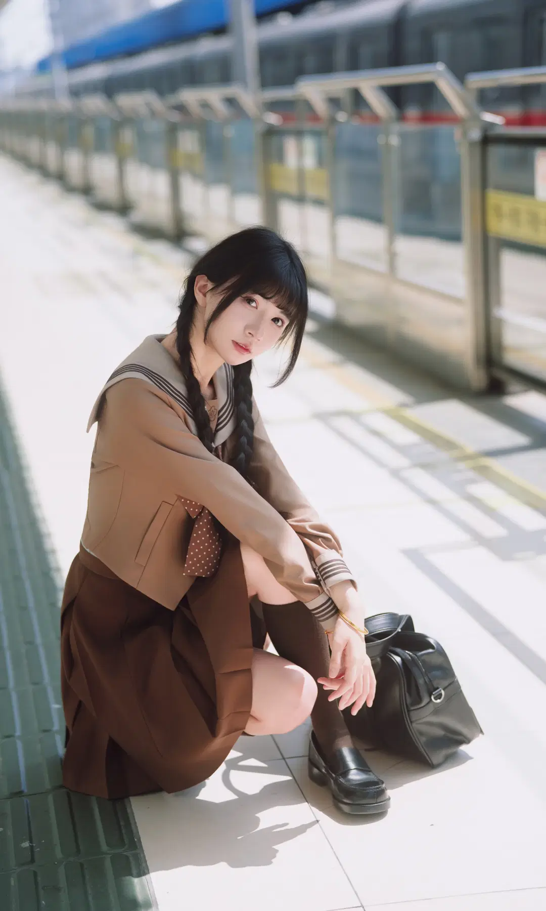 秋日焦糖色系制服寫真，車站裡的日系氛圍感 - TimeAfterTime_ - 第8張