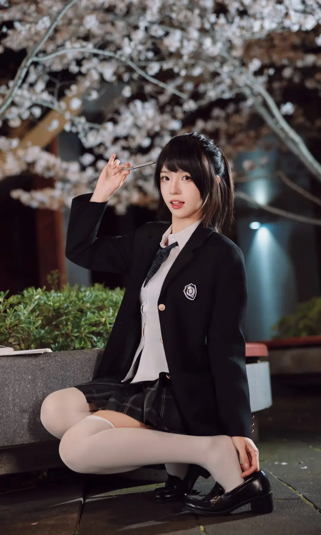 夜樱下的清冷感JK制服写真 - TimeAfterTime_ - 第3张