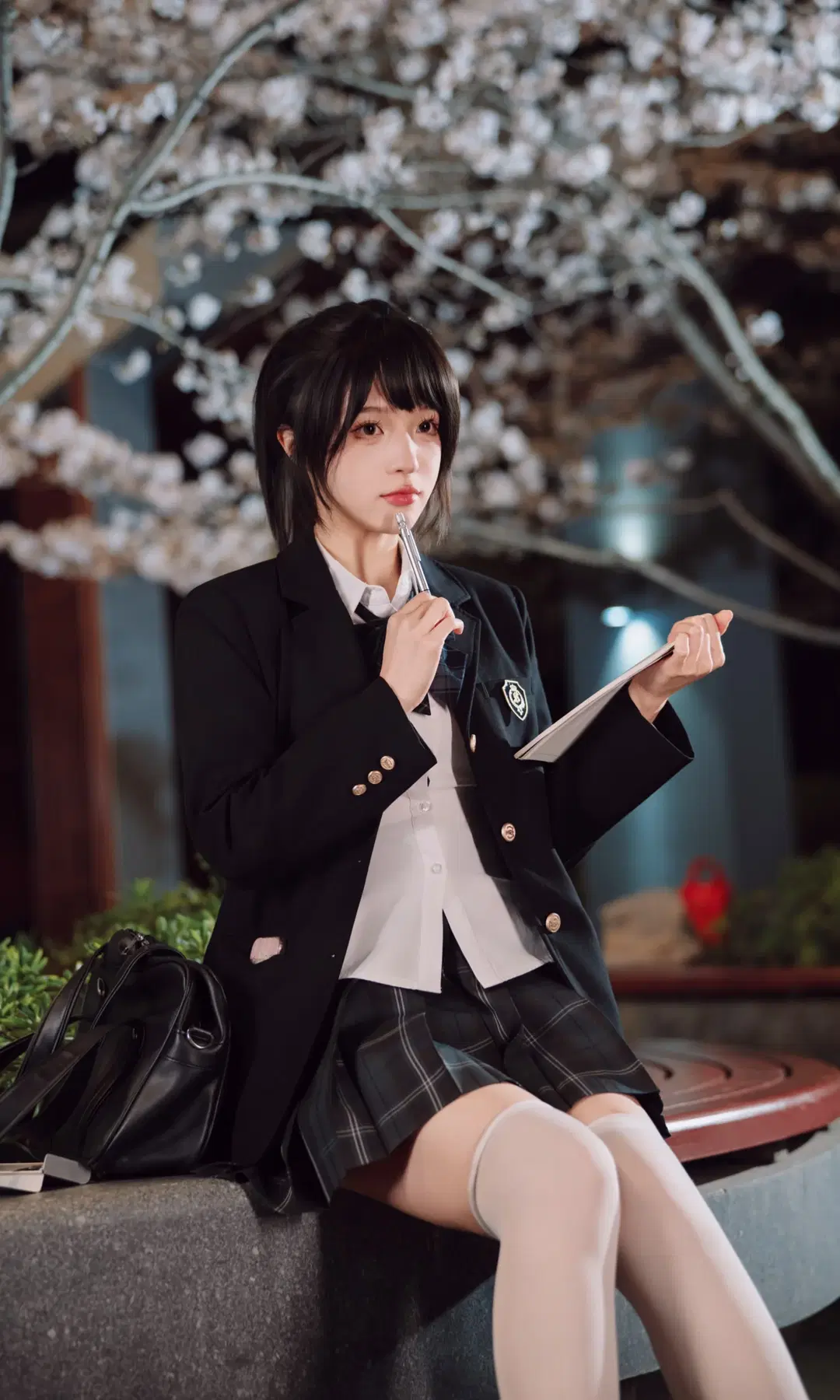 夜樱下的清冷感JK制服写真 - TimeAfterTime_ - 第4张