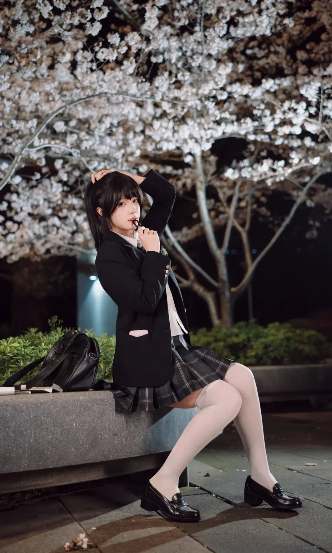 夜樱下的清冷感JK制服写真 - TimeAfterTime_ - 第7张