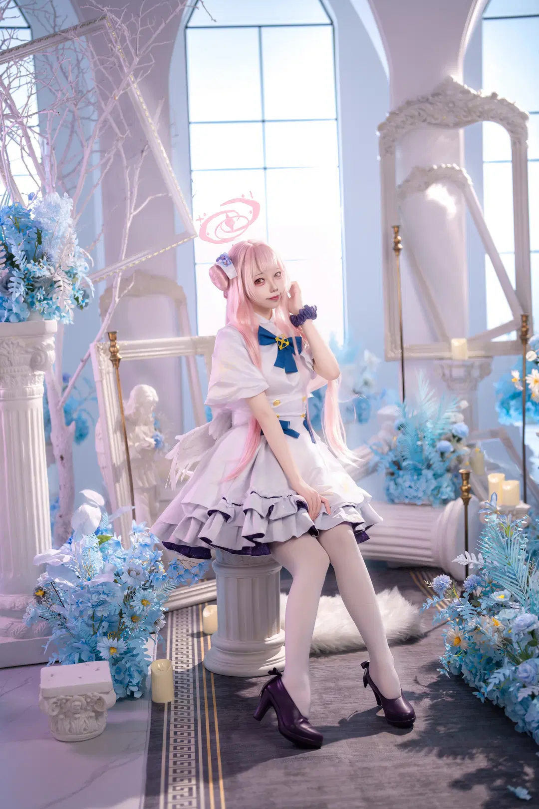 【圣园未花cos】蔚蓝档案的白裙与粉色光环
