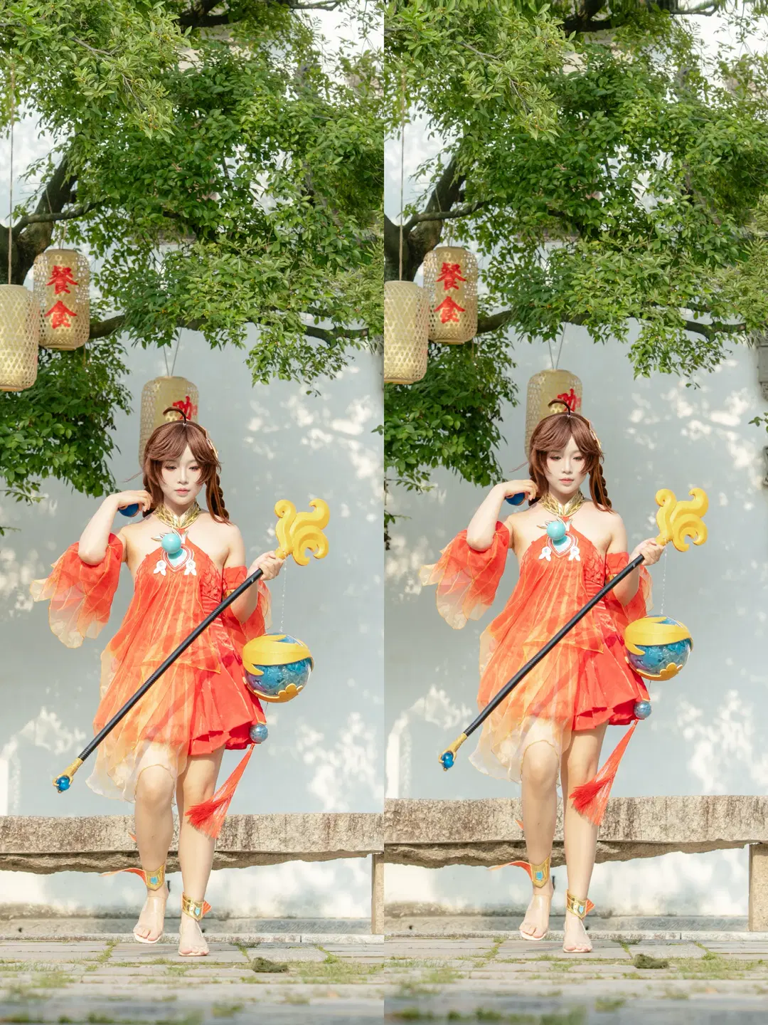 【大喬cos】橘紅紗裙與中式庭院的光影記錄 - 狸花 - 第2張