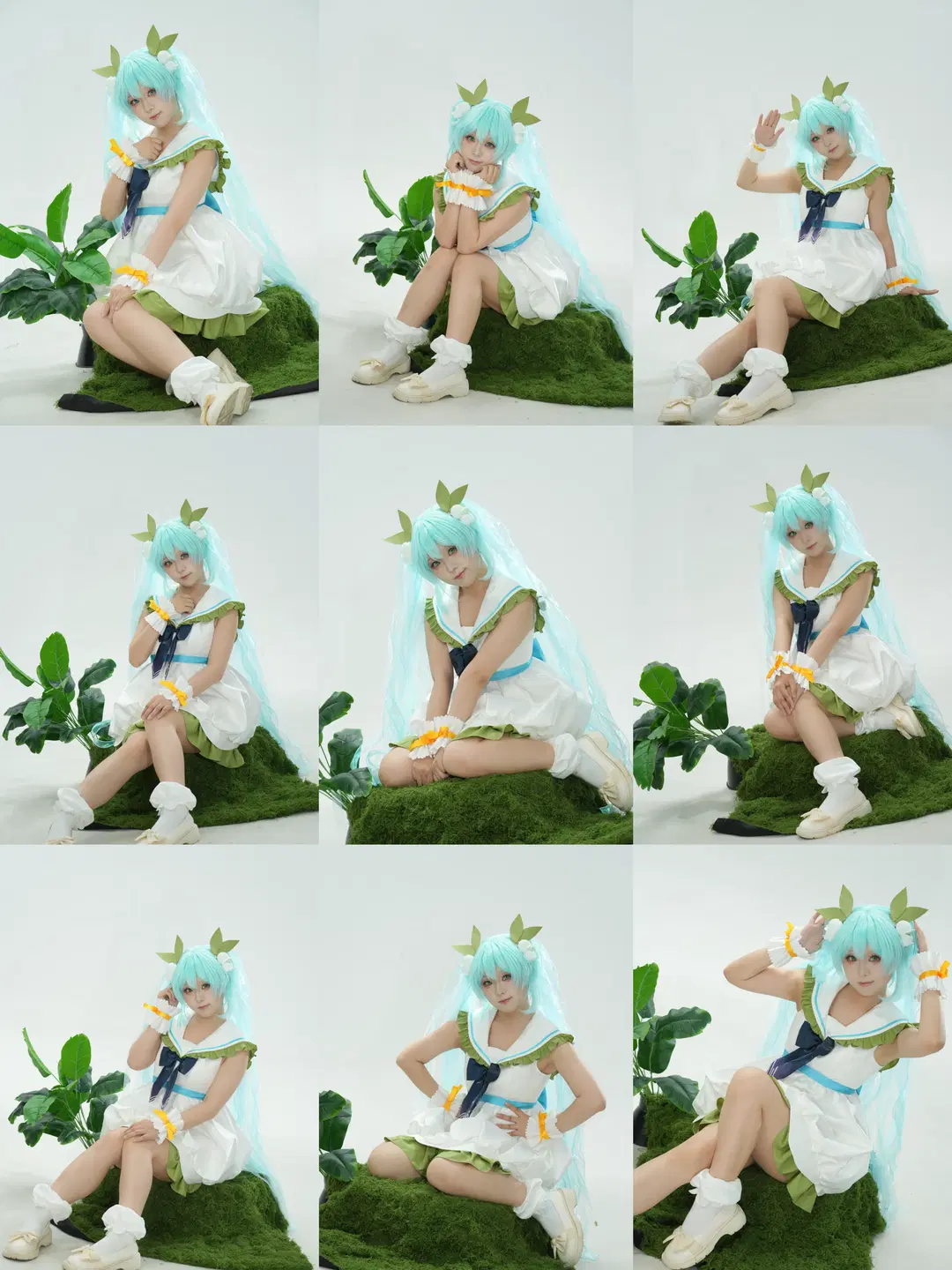初音未来cos, 拍照姿势分享, Vocaloid, 棚拍写真, 甜妹穿搭
