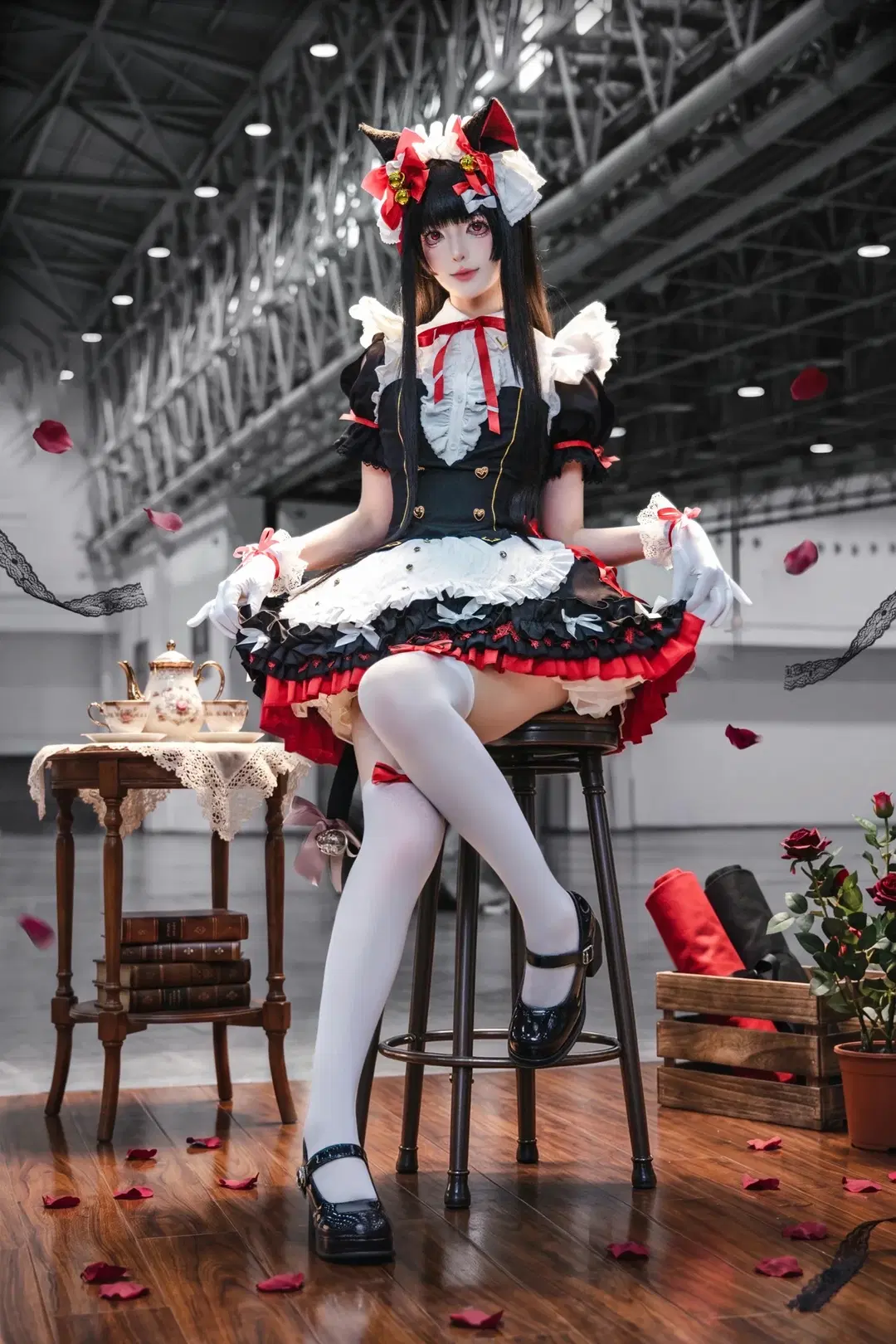 鳴潮, イベント写真, 千咲 コスプレ, 白ストッキング, 猫耳メイド