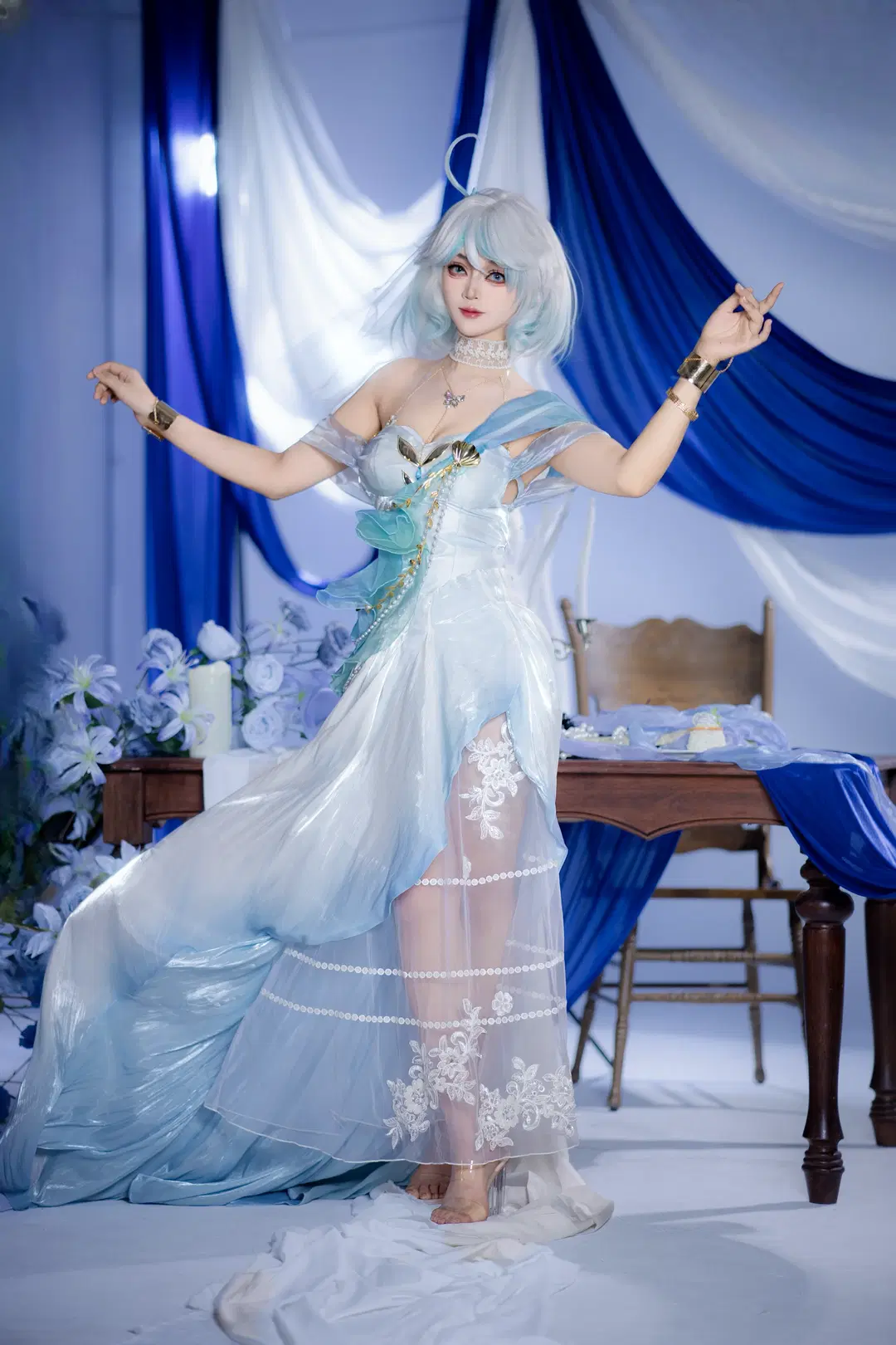 【芙寧娜cos】深藍帷幔下的光影與薄紗細節 - 叶不耶ye - 第2張