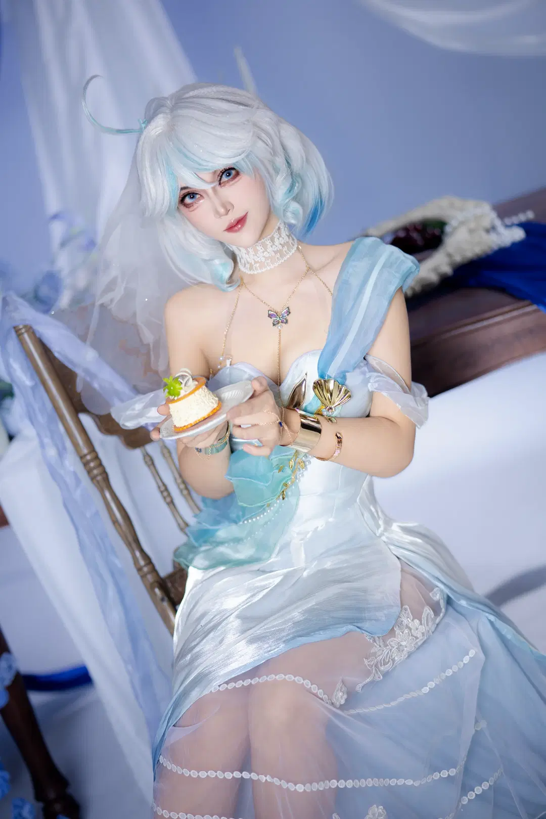 【芙寧娜cos】深藍帷幔下的光影與薄紗細節 - 叶不耶ye - 第5張