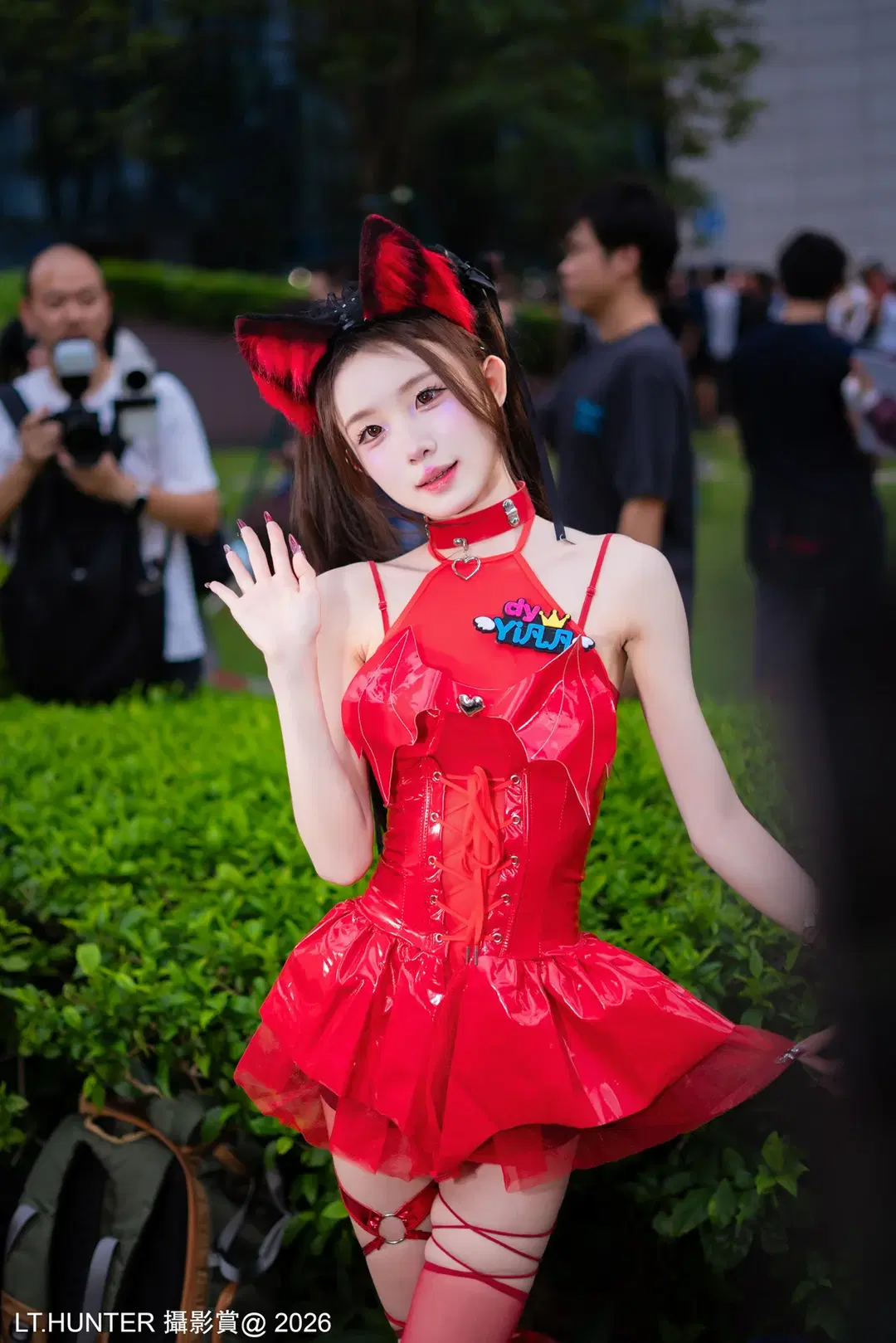 ホタルACGエキスポ, 獣耳コスプレ, 赤いストッキング, エナメルスカート, 赤い猫耳
