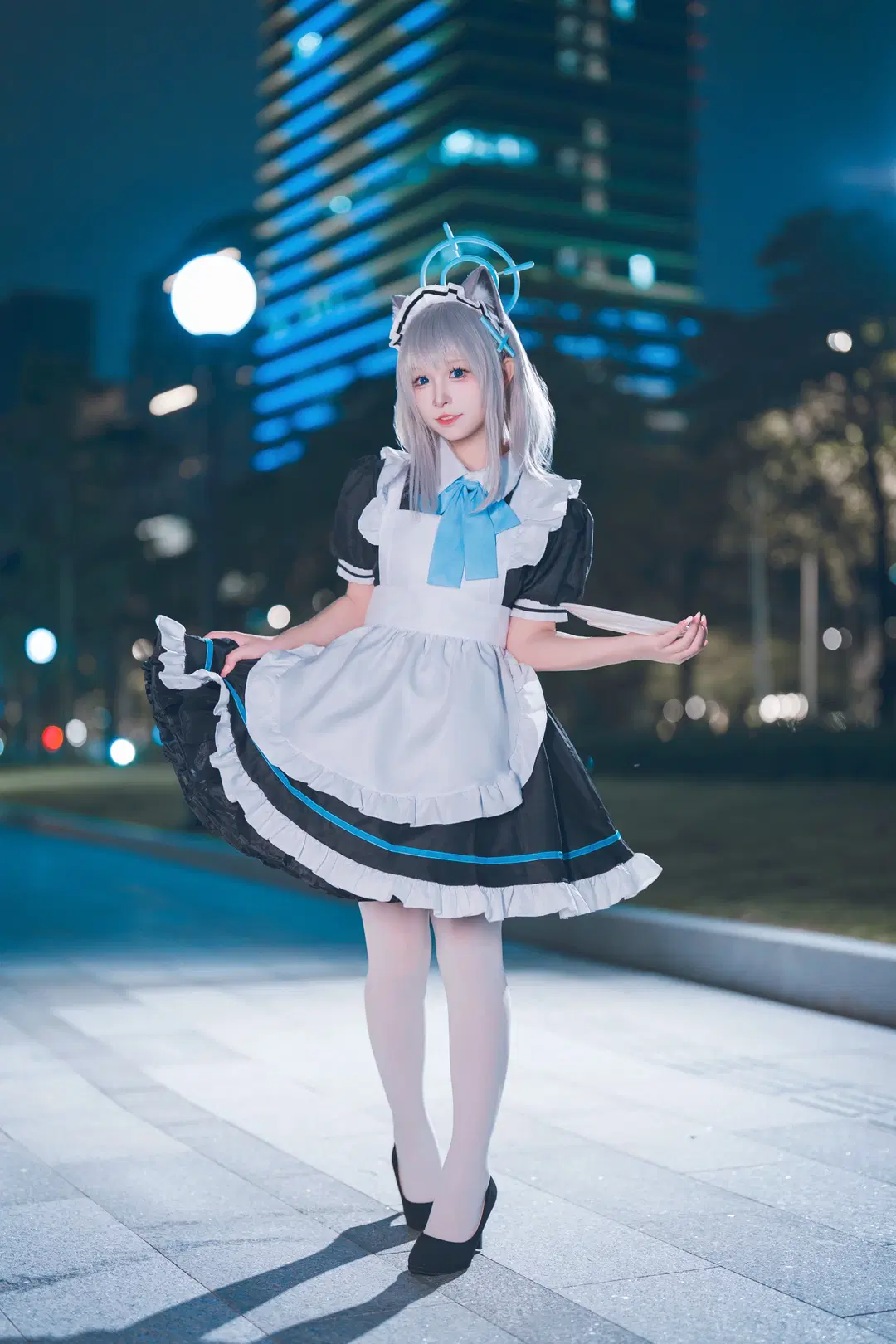 [Shiroko Sunaookami Cosplay] Blue Archive Night Street Maid Styling by 茄子酱i - Image 3