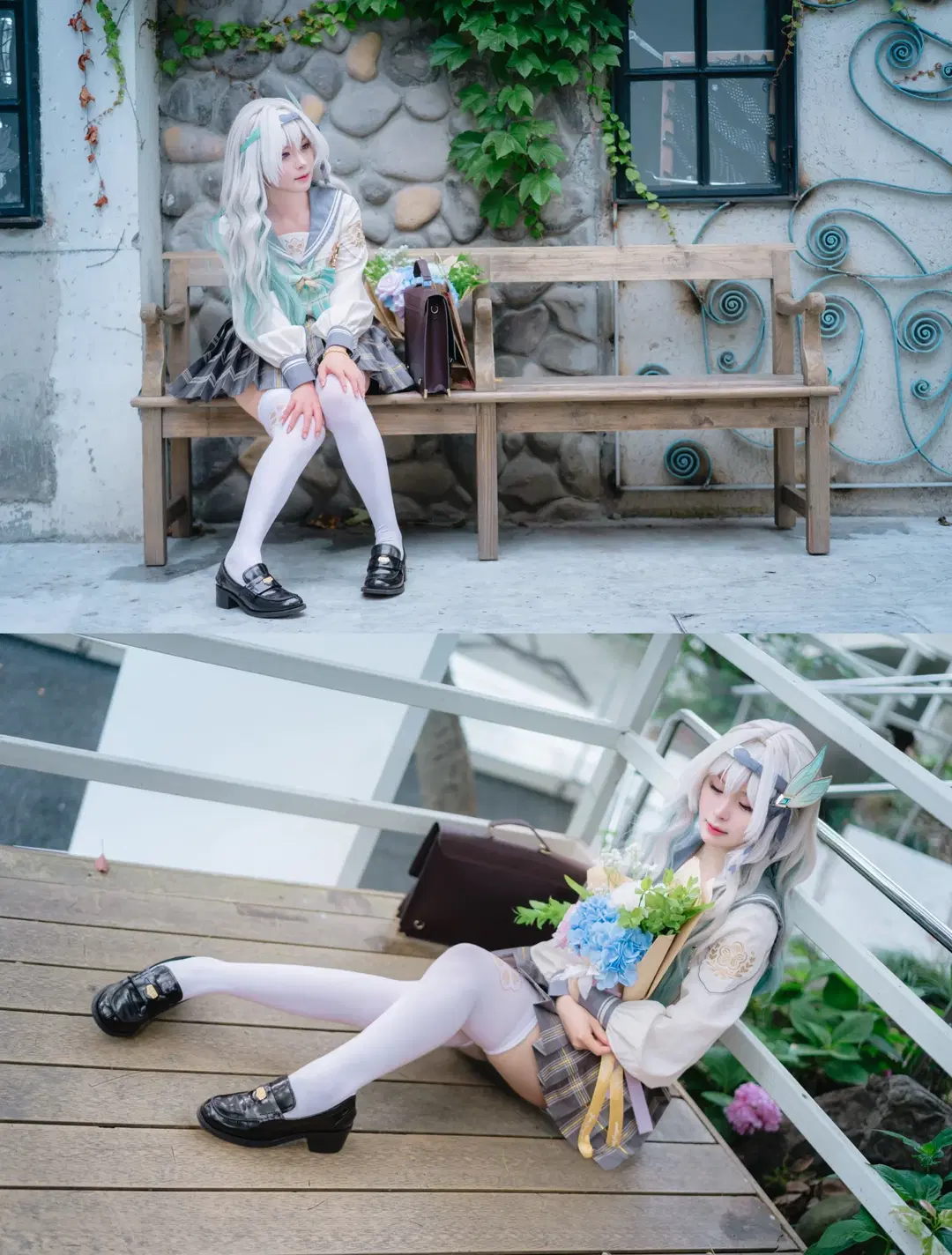 【ホタル コスプレ】『崩壊：スターレイル』ホタルの春の贈り物、JK制服と白ストッキングの至高の調和 - 淡墨（摄影版） - 3枚目