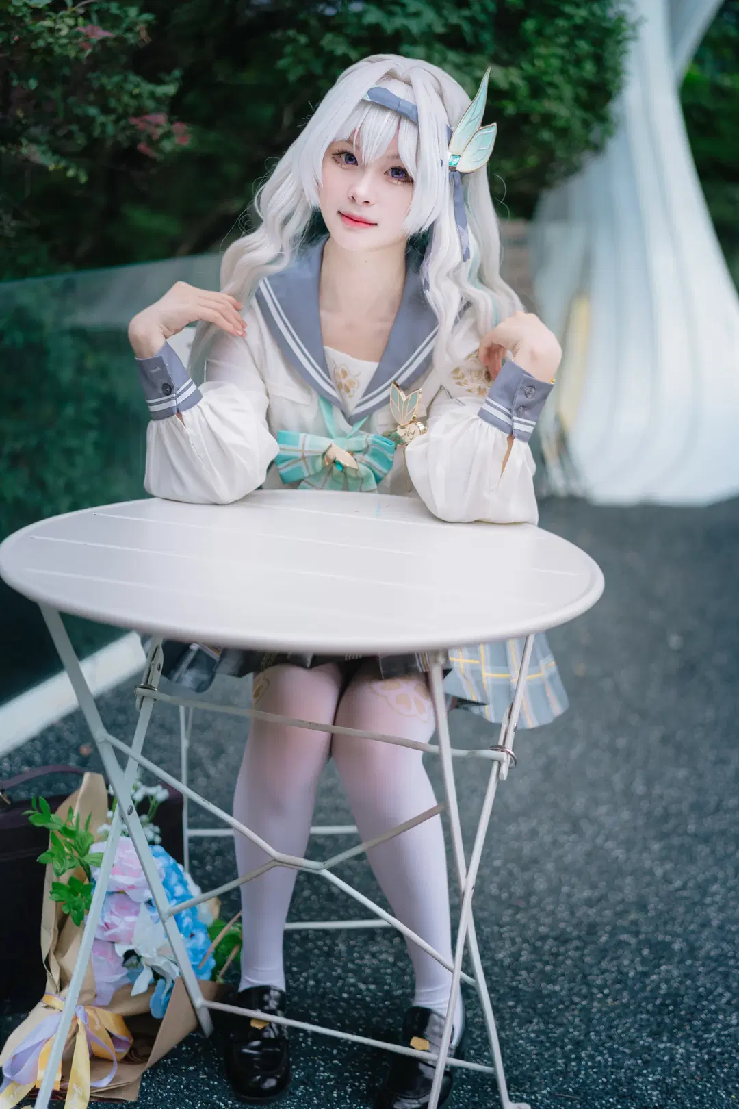 【ホタル コスプレ】『崩壊：スターレイル』ホタルの春の贈り物、JK制服と白ストッキングの至高の調和 - 淡墨（摄影版） - 8枚目