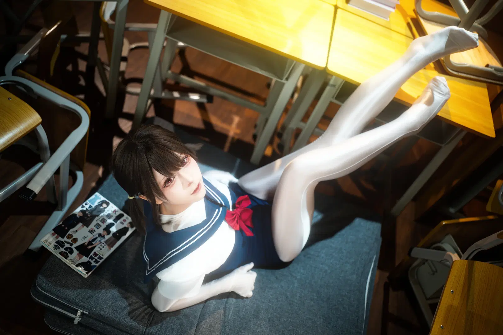 コスプレ, セーラー服, アニメ風学園, 白いタイツ, 風紀委員会