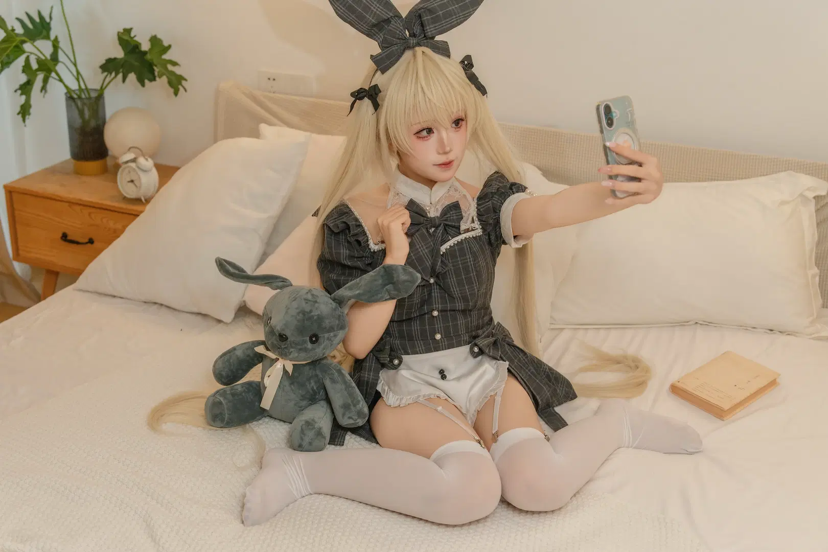 [Kasugano Sora cosplay] Yosuga no Sora Custom design cosplay masculine rabbit: An at-home daily interwoven with a plaid dress and White stockings by 白茶shirachi - Image 4