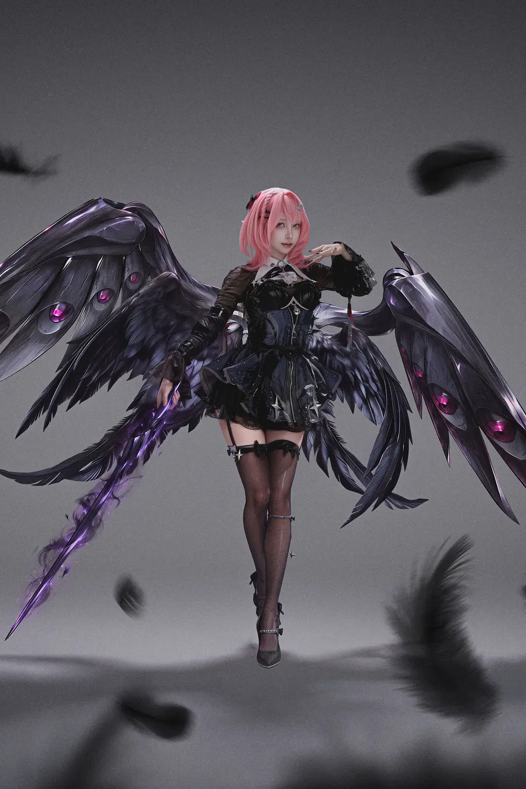 Zenless Zone Zero, Anime cosplay, Black stockings, Dark Gothic, Remielle Ramiel cosplay