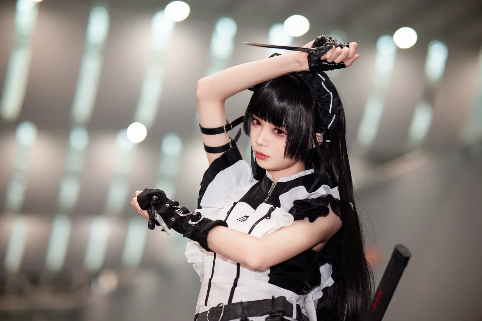 黒白テックウェアの戦闘風、戦闘メイド コスプレ、このサイバーメイド衣装は本当にカッコいい - Y3 - 9枚目
