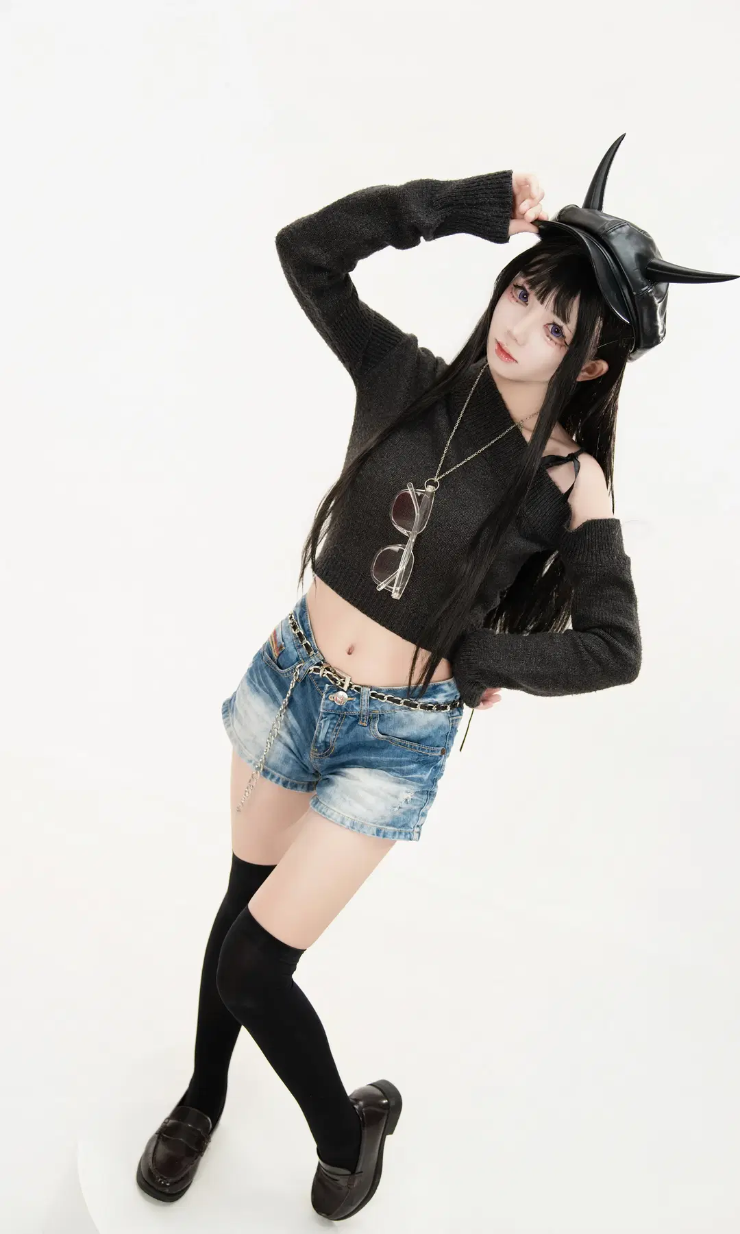 能代 コスプレ アズールレーン ラグジュアリー・フレグランス・ランデブー 黒ストッキング オフショルダーニット スタジオ撮影記録 - 雪风大王 - 7枚目