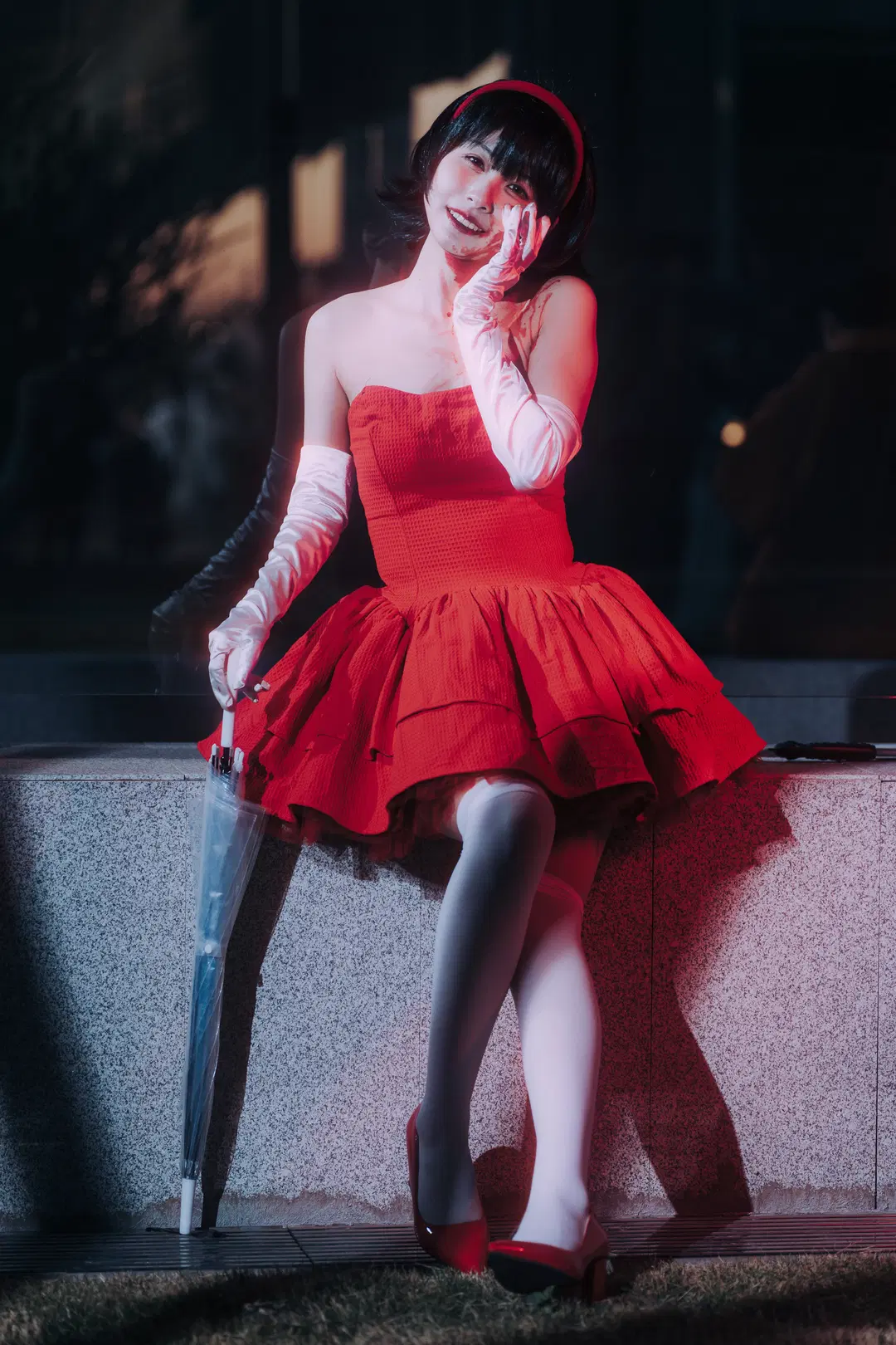 【霧雨魔理沙 コスプレ】『パーフェクトブルー』テーマ、夕焼け雲の下の赤いドレスと白ストッキング - 寒蝉-文晋 - 3枚目