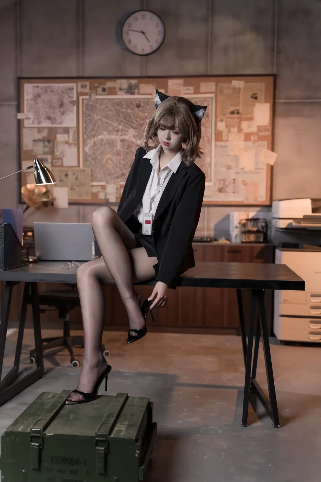 制服コスプレに黒ストッキングとオフィスのスパイ風：猫耳お姉さん系の日常撮影写真シェア - 📷我的视界 - 11枚目