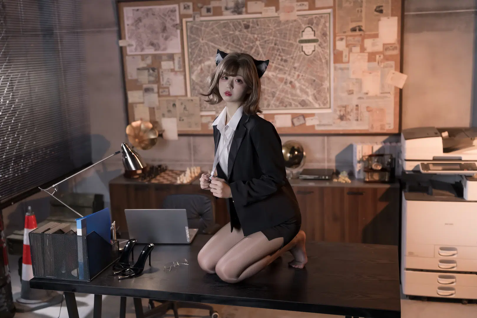 制服コスプレに黒ストッキングとオフィスのスパイ風：猫耳お姉さん系の日常撮影写真シェア - 📷我的视界 - 14枚目