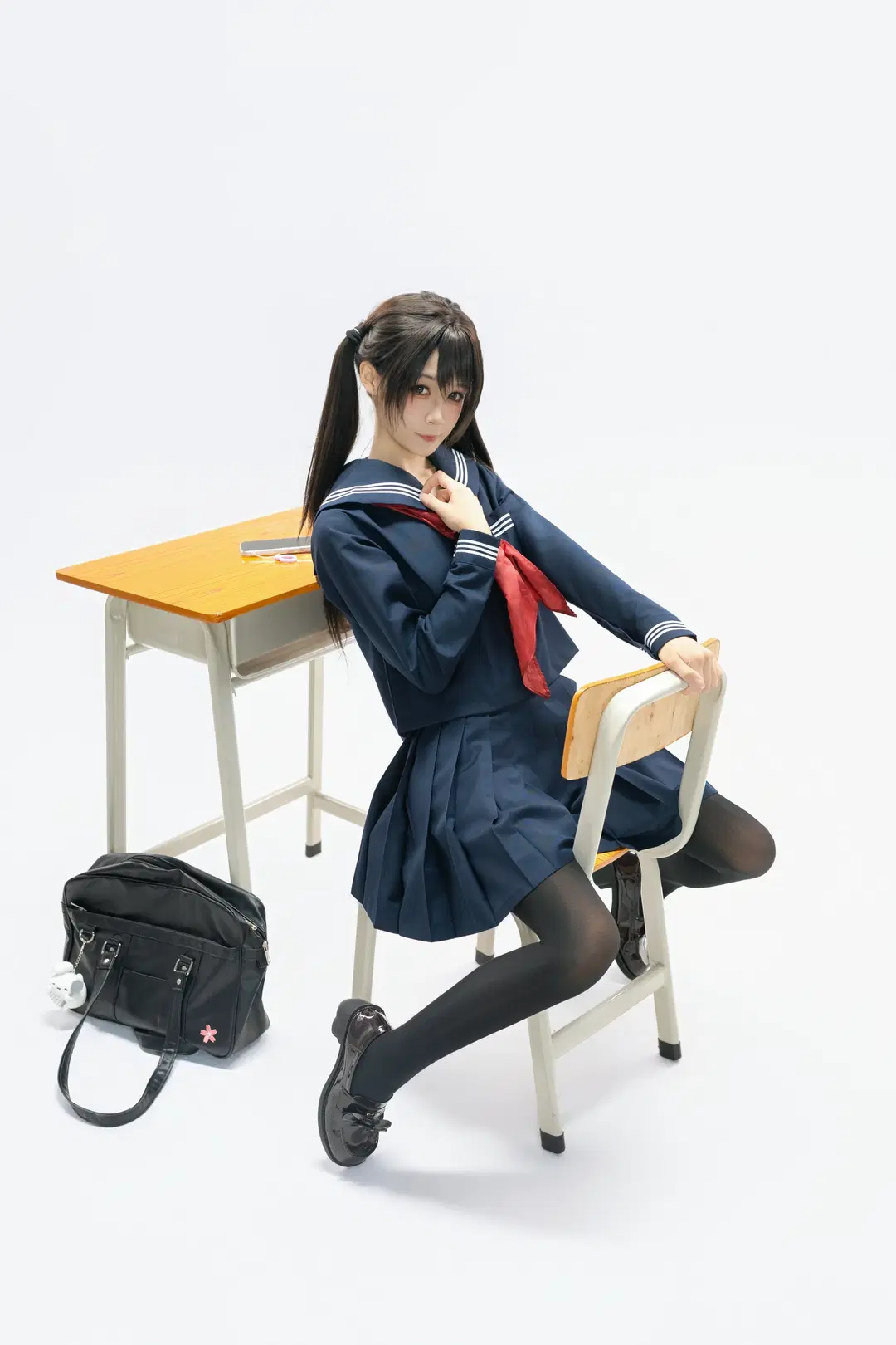 水手服, 黑丝, 双马尾, 白棚写真, 日系jk