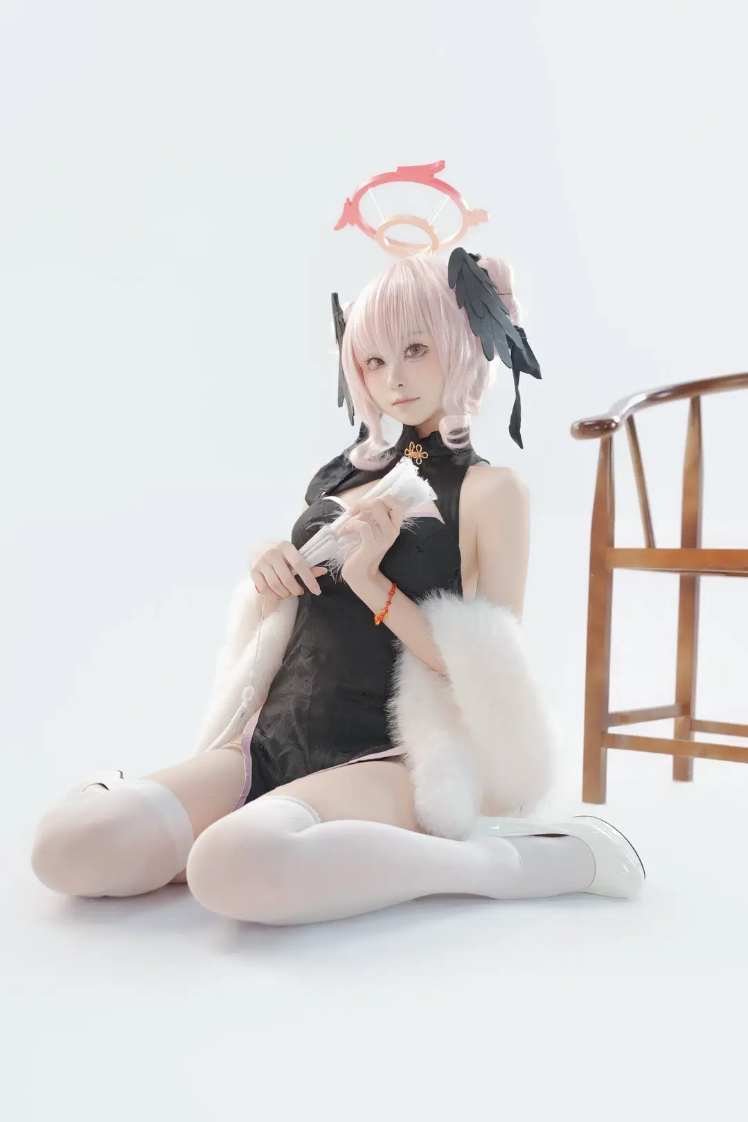 蔚蓝档案, 下江小春cos, 旗袍cos, 白棚写真, 丝袜cos