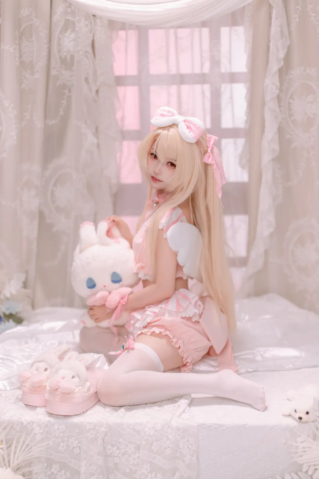 二次元cos, 白丝, 伊莉雅cos, 魔法少女伊莉雅, 甜美风