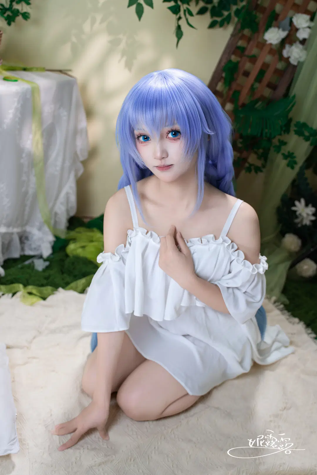 洛琪希cos 冰蓝假发与白裙的森系碰撞 - 妮露露 - 第2张