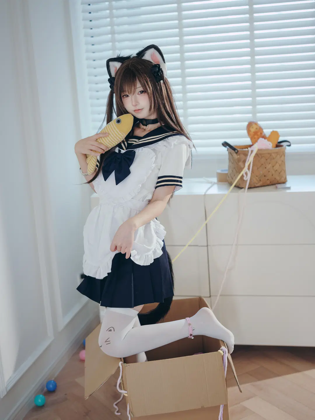 女仆装, 白丝, 二次元写真, 猫娘cos, 可爱风