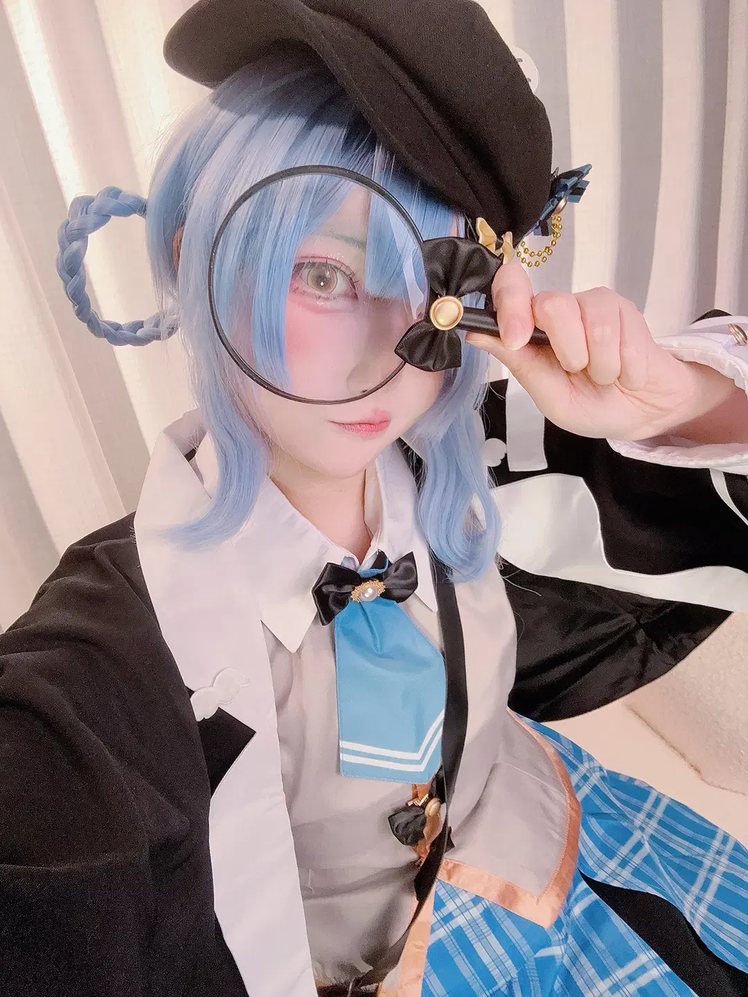 橘雪莉cos, 魔法少女的魔女审判, 蓝发cos, 侦探风cos, 贝雷帽妆造