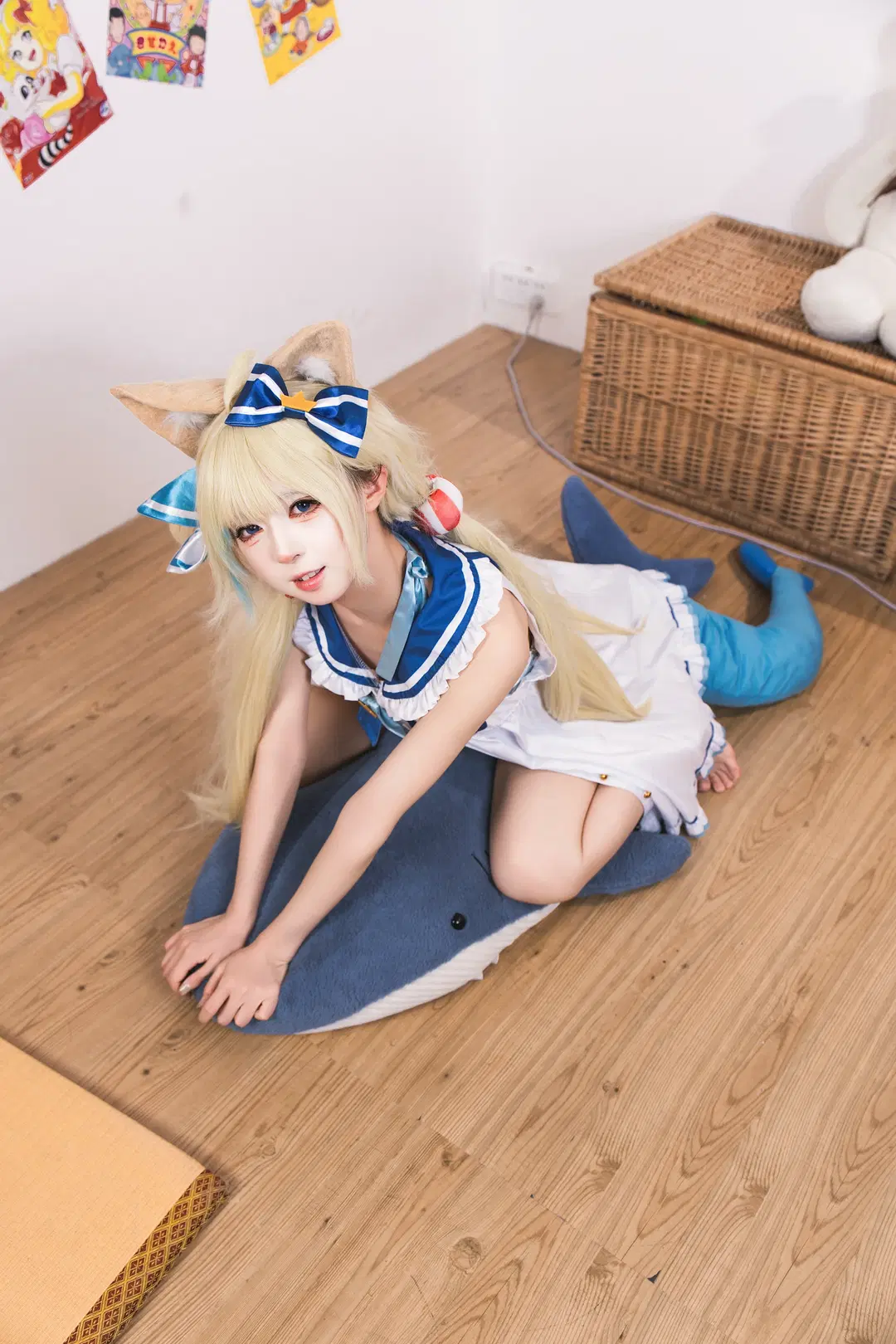 【鲨鱼子cos】虚拟主播鲨鱼子的蓝白水手服造型 - 风凛纸鸢 - 第2张