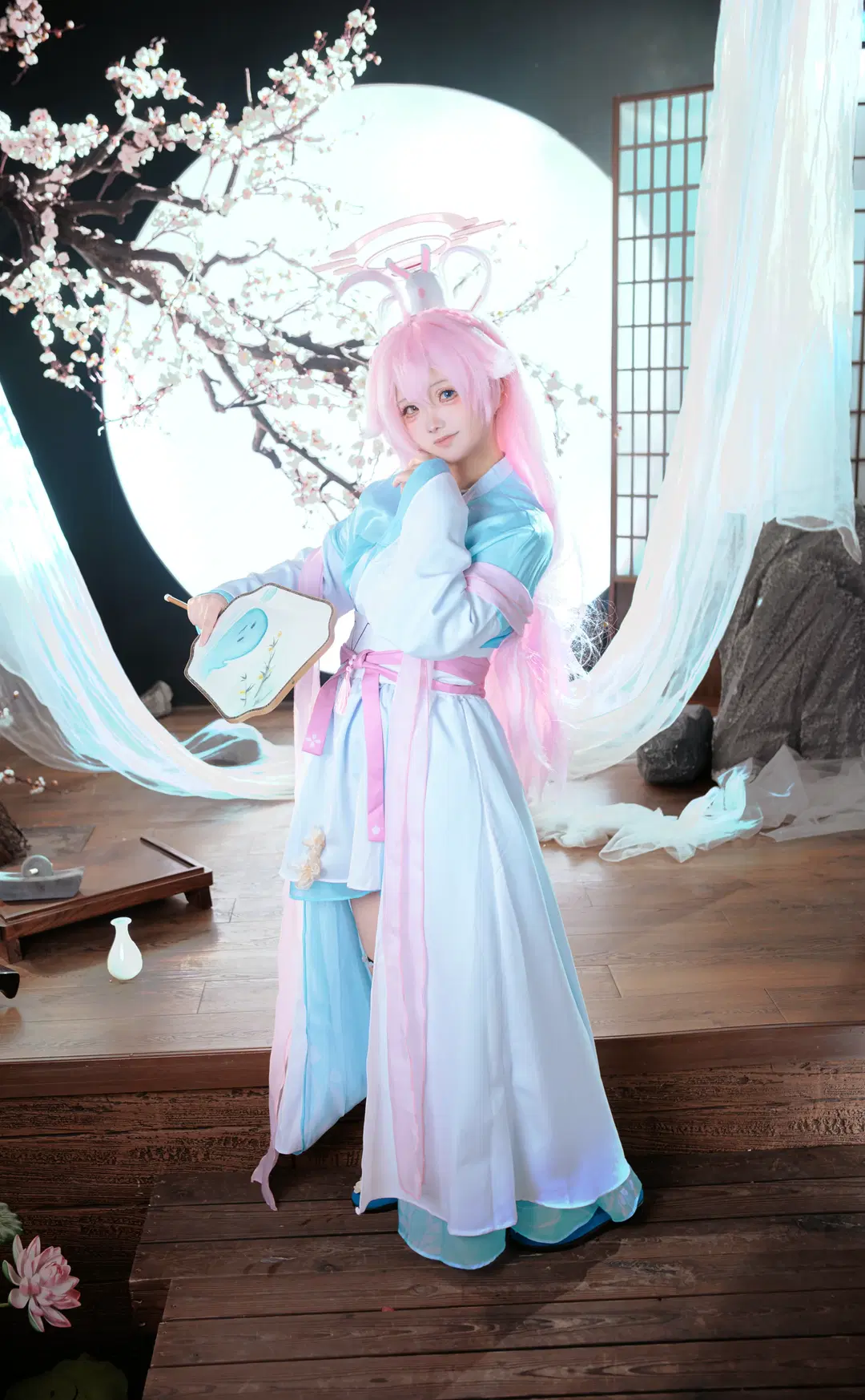 【小鸟游星野cos】中秋主题的粉色双马尾与浅蓝古风，搭配白丝太绝了 - 在线只有5分钟 - 第2张