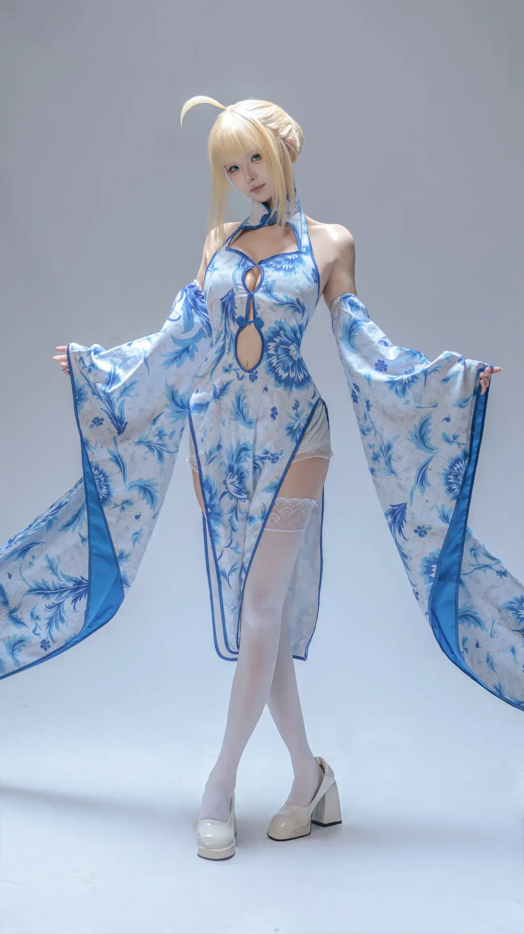 コスプレ, 白ストッキング, 中国風, 染付, セイバーコスプレ