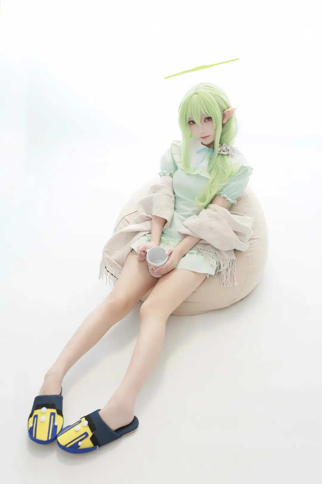 Blue Archive, Elf ears cosplay, Tachibana Nozomi cosplay, cozy cosplay, light green wig