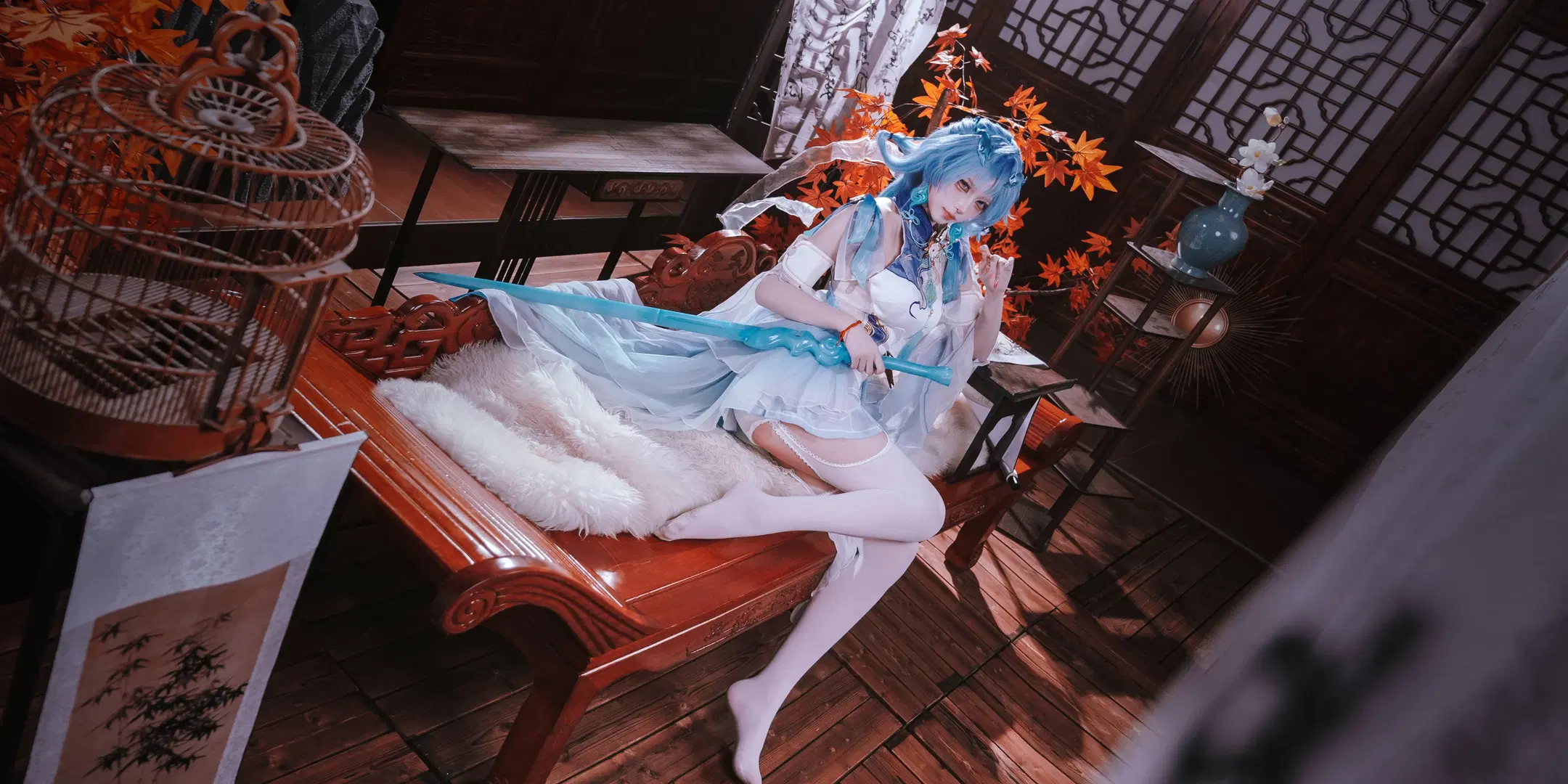 【清宵コスプレ】『鳴潮』中国風の赤紅の紅葉に佇むクールな少女 - 鱼遇雨欲与雨语 - 10枚目