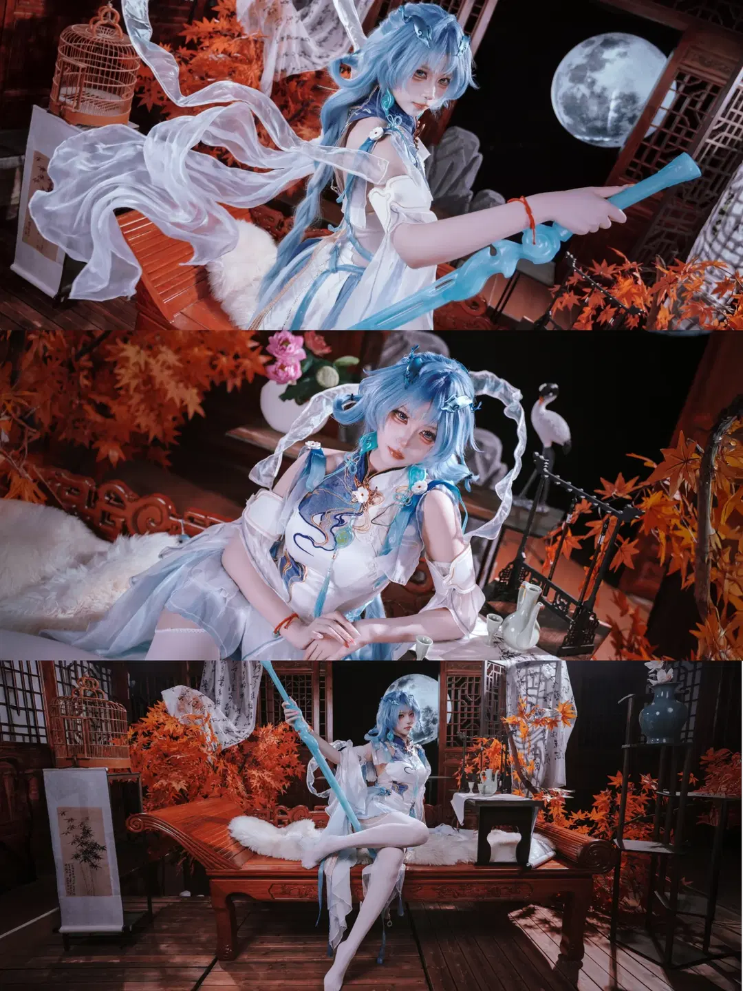 【清宵コスプレ】『鳴潮』中国風の赤紅の紅葉に佇むクールな少女 - 鱼遇雨欲与雨语 - 2枚目