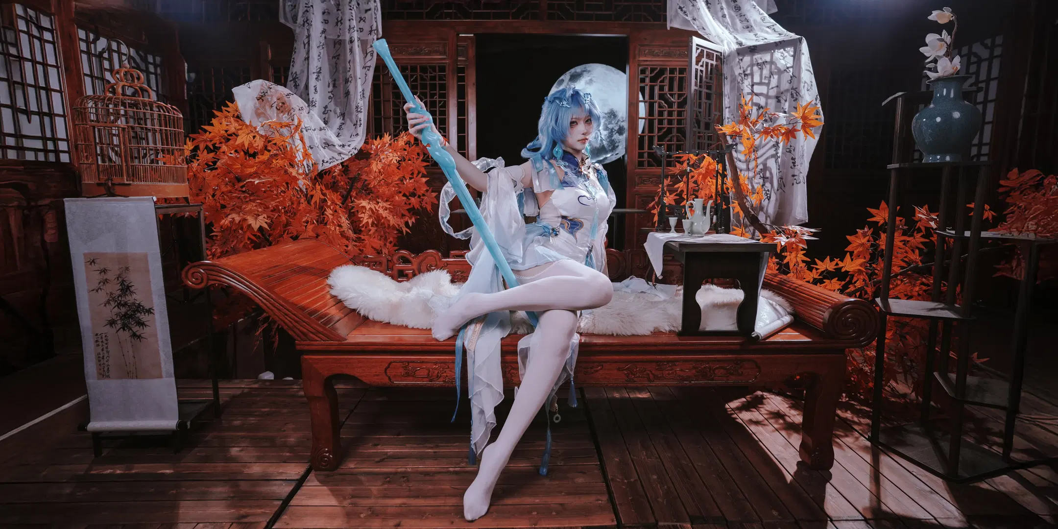 【清宵コスプレ】『鳴潮』中国風の赤紅の紅葉に佇むクールな少女 - 鱼遇雨欲与雨语 - 6枚目