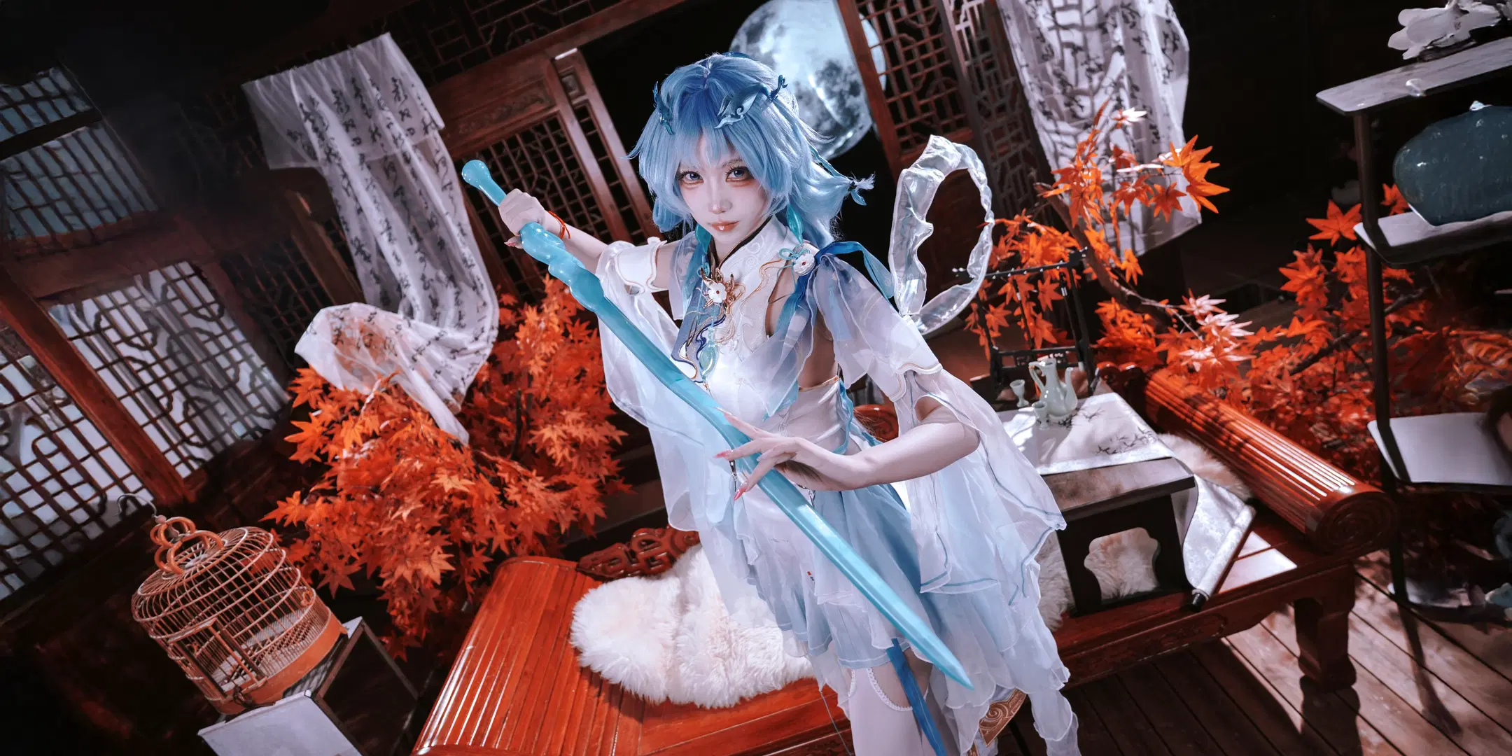 【清宵コスプレ】『鳴潮』中国風の赤紅の紅葉に佇むクールな少女 - 鱼遇雨欲与雨语 - 8枚目