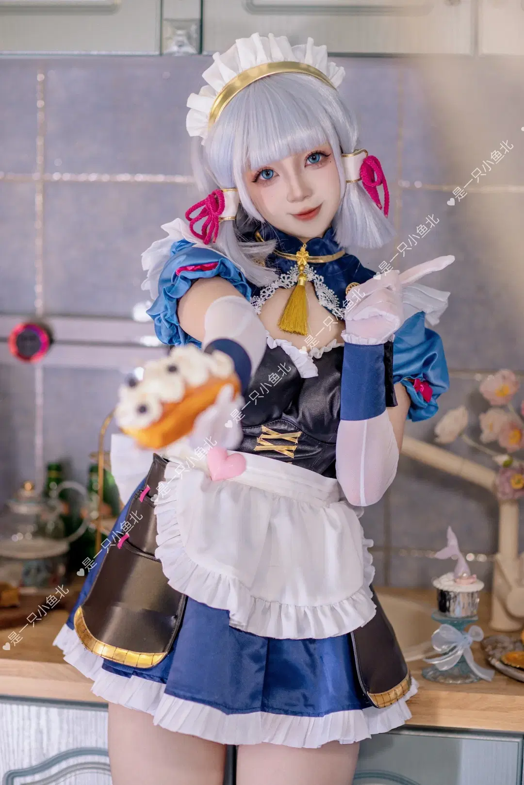 【神里绫华cos】蓝白女仆装，厨房里的悠闲下午茶 - 是一只小鱼北 - 第4张