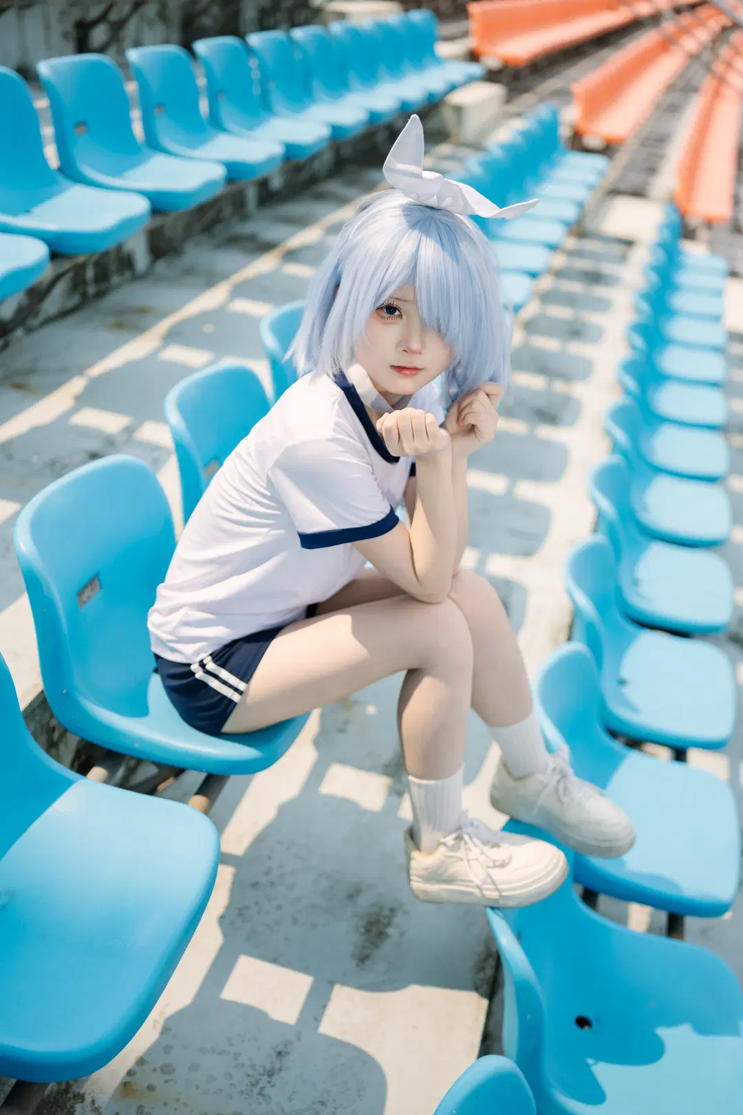 【阿罗娜cos】体育场的蓝白夏日，体操服日常记录 - Takyi柒月 - 第5张