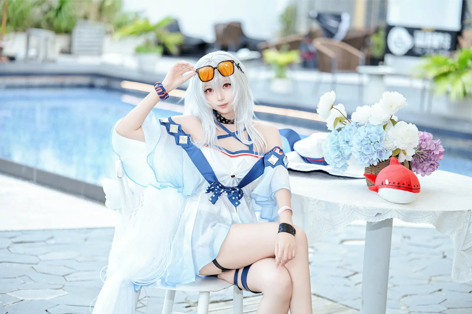 Arknights, Skadi cosplay, Summer cosplay, Nanning cosplay, Outdoor pool location shoot