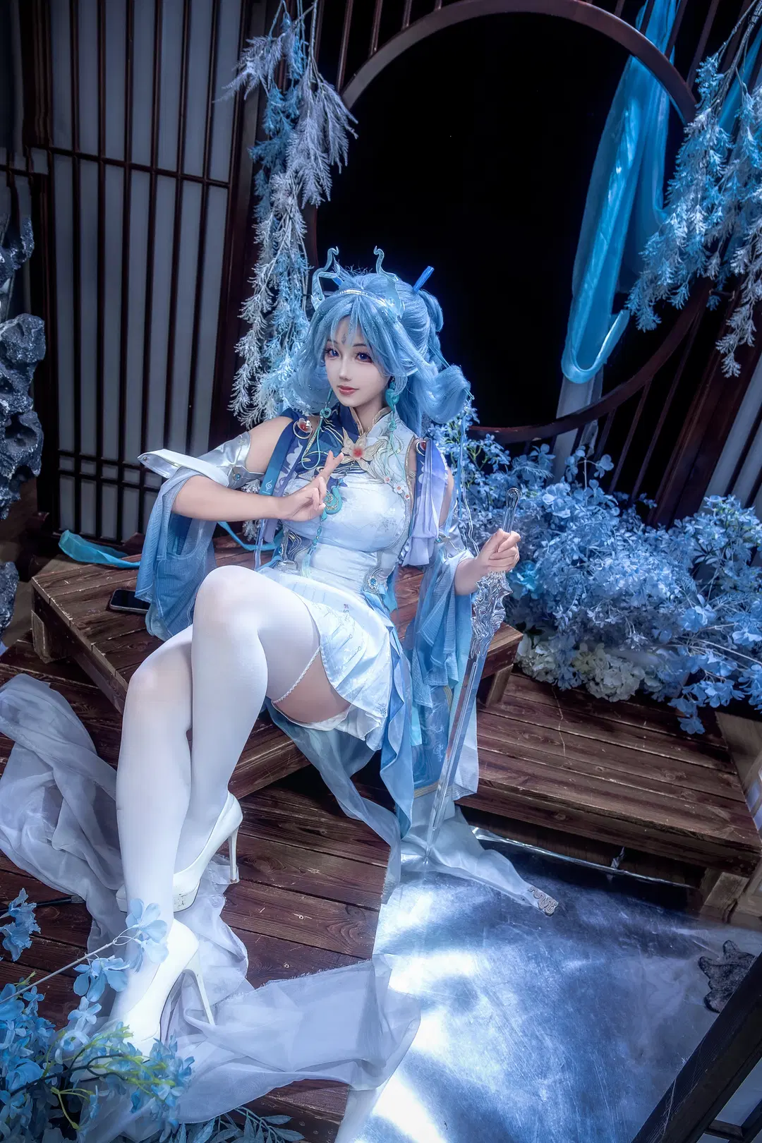 Wuthering Waves, White stockings, Traditional Chinese style cosplay, Game cosplay, Qingxiao cosplay