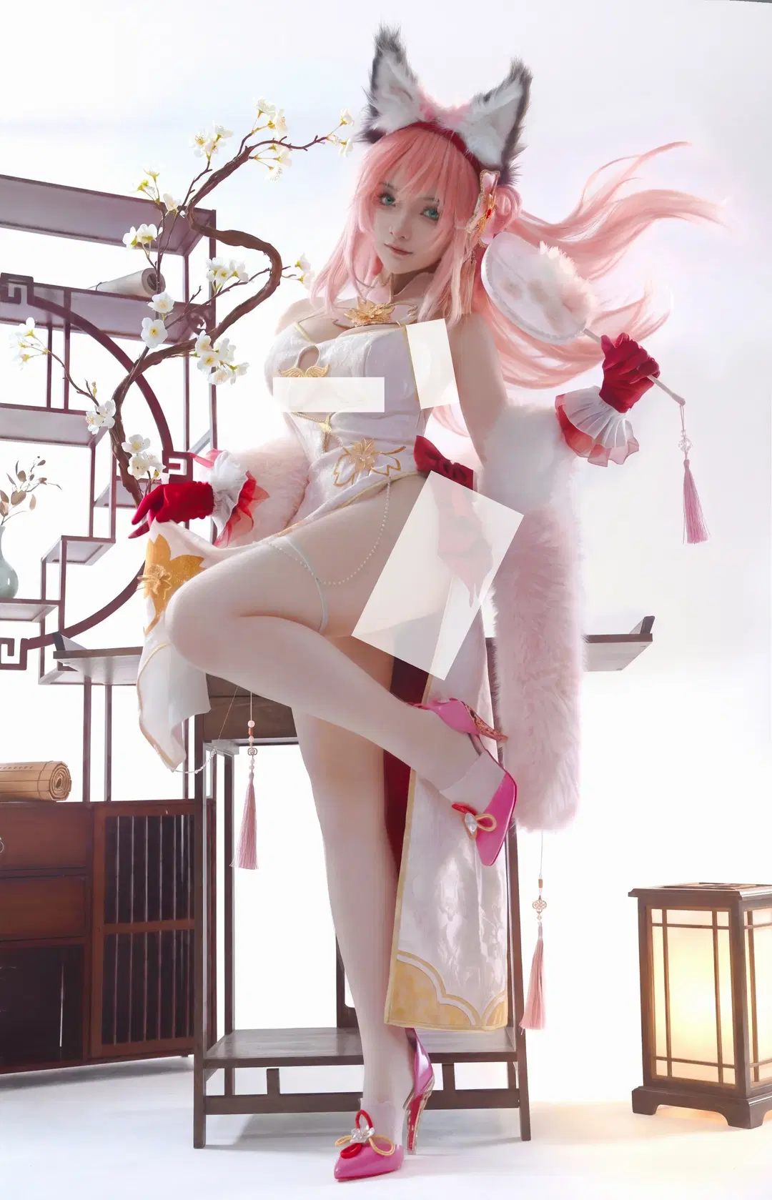 碧蓝航线, 旗袍, 白丝, 花月cos, 狐狸耳朵