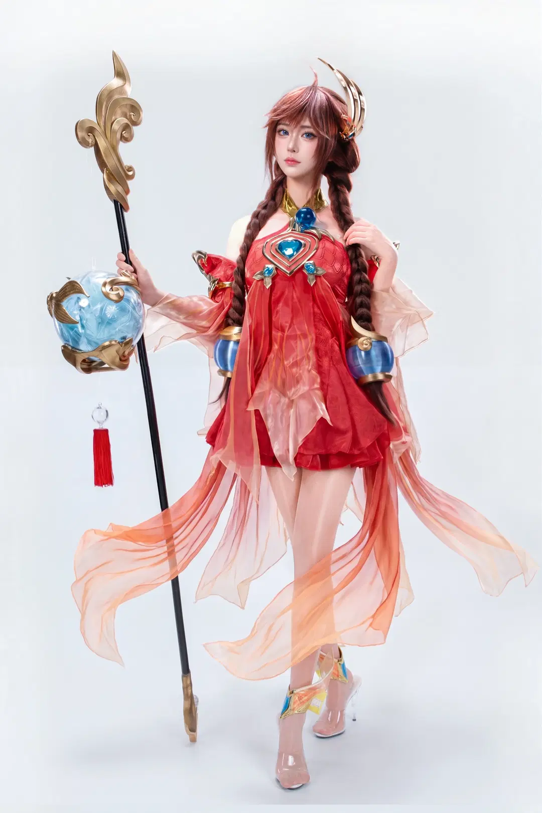 [Da Qiao cosplay] Red Gown with Twin Braids: Honor of Kings Da Qiao Studio Shoot Packed with Details by 西米露📷（随缘找模特） - Image 2