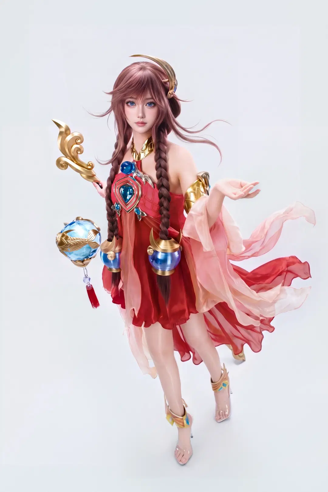 [Da Qiao cosplay] Red Gown with Twin Braids: Honor of Kings Da Qiao Studio Shoot Packed with Details by 西米露📷（随缘找模特） - Image 4