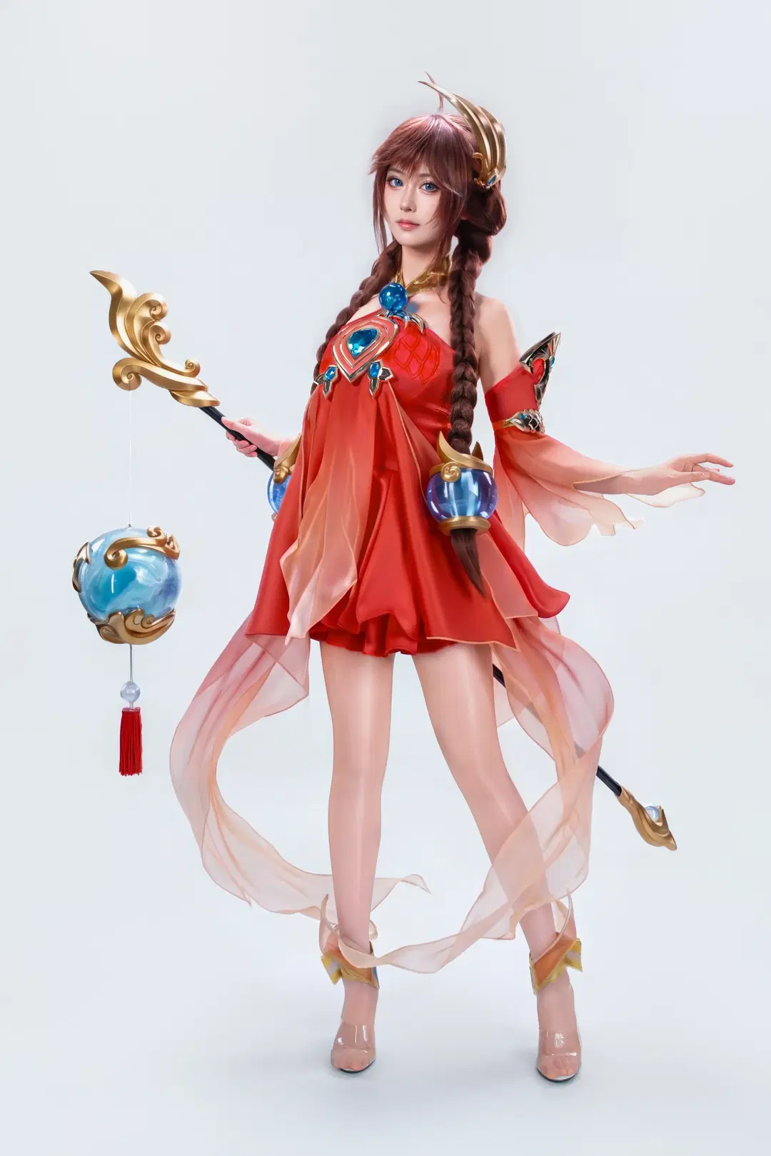 【大喬cos】化身王者榮耀的御姐，紅裙法杖寫真