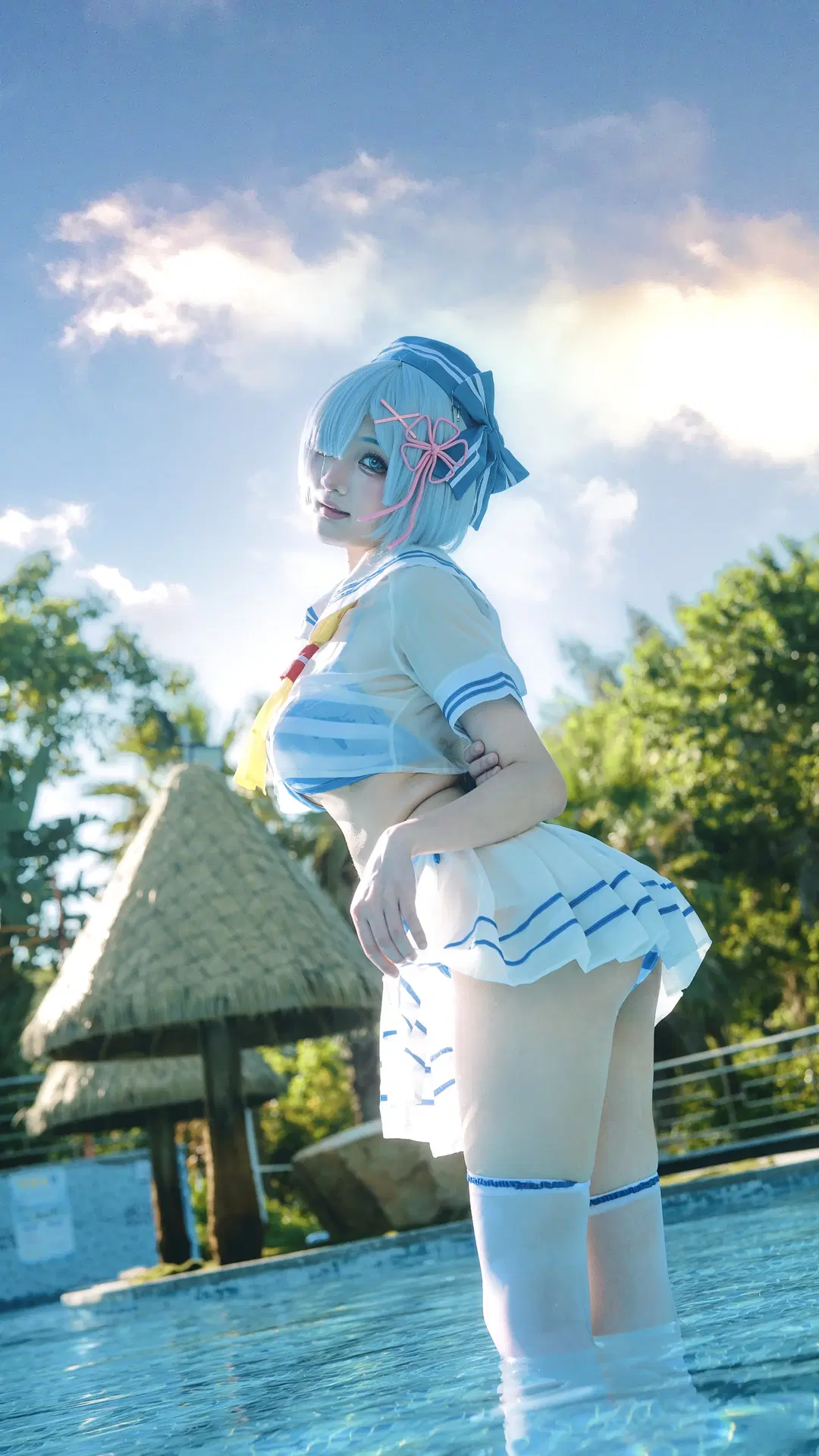 泳裝cos, 蕾姆cos, Re:從零開始的異世界生活, 夏日泳池, 絲襪
