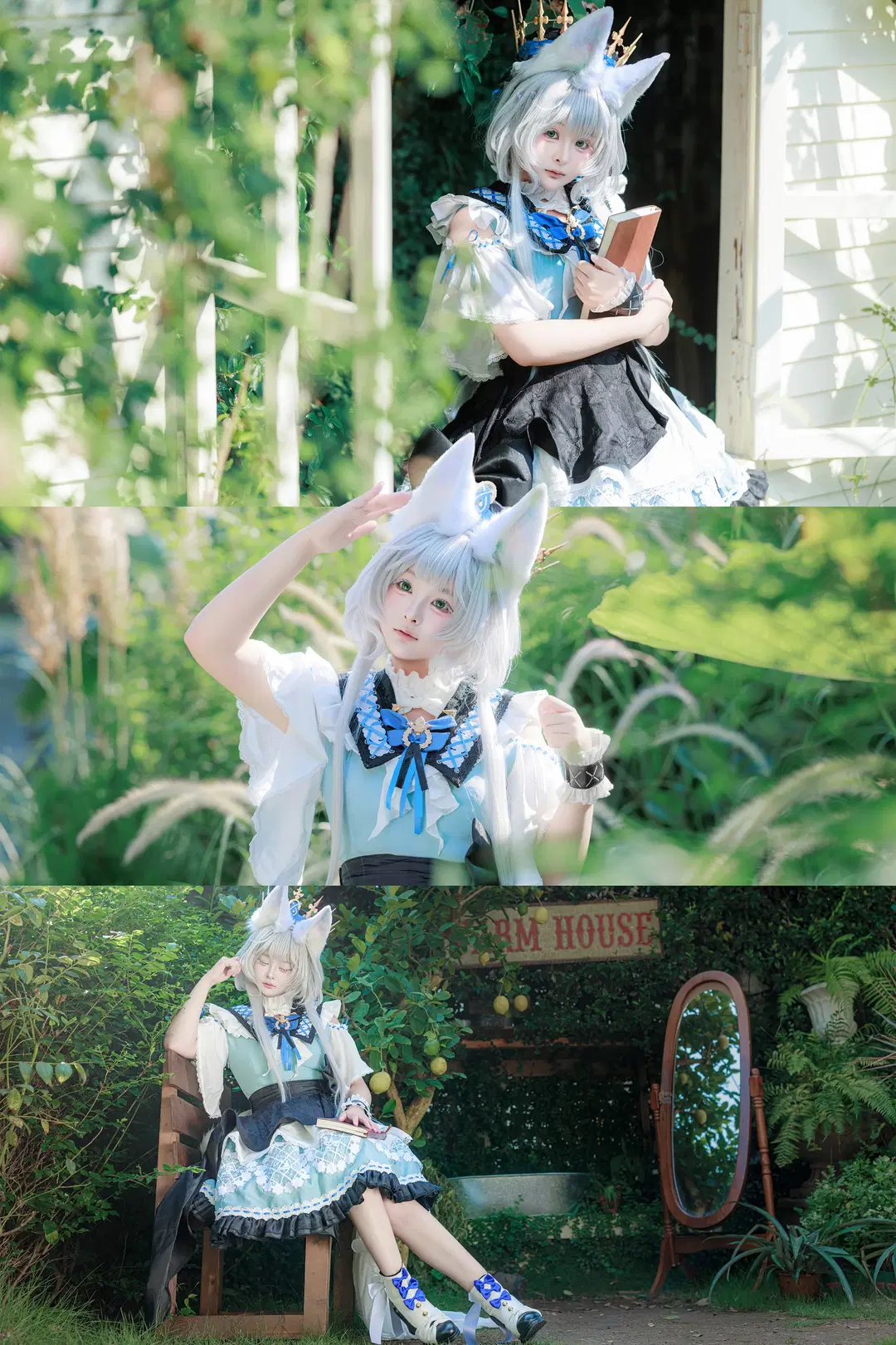 Lolita, Arknights, White stockings, Rosmontis cosplay, Kemonomimi girl